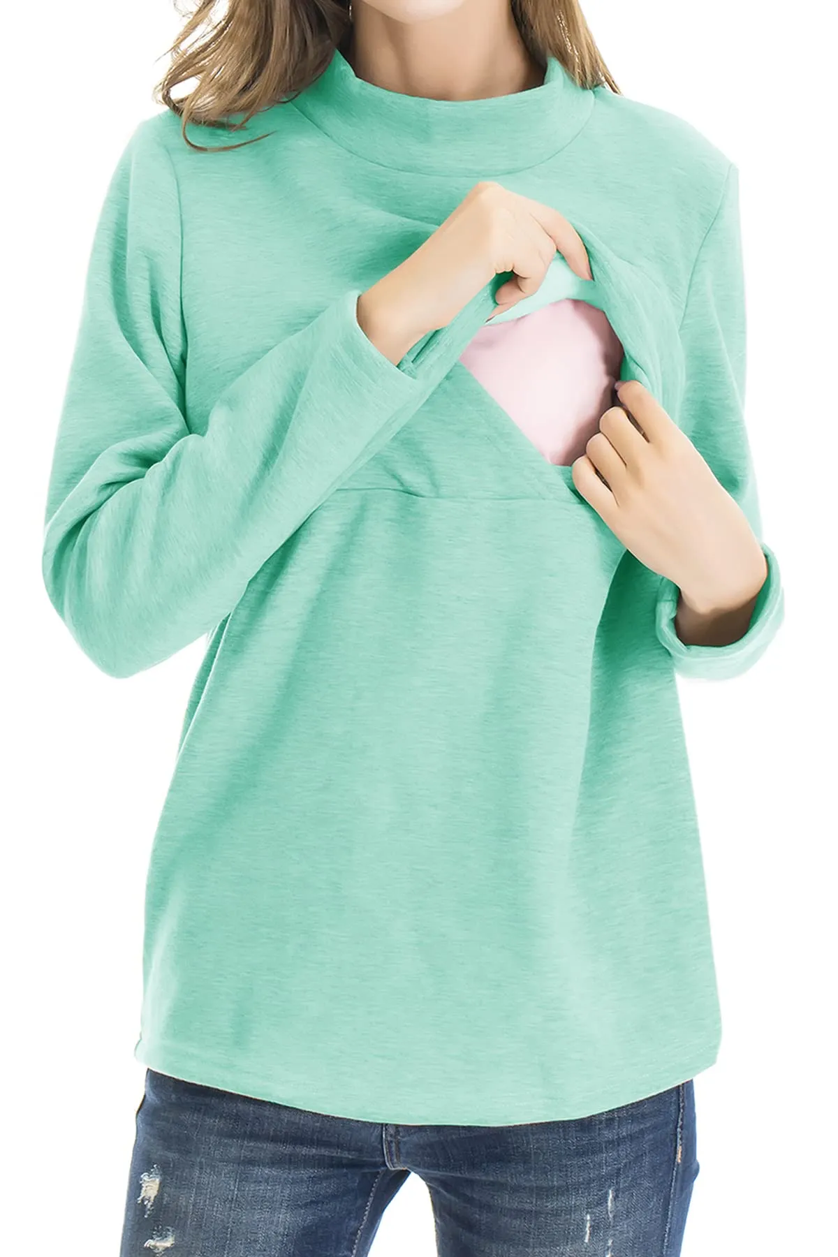 Smallshow Abbigliamento da Allattamento Invernale a Manica Lunga da Donna, L, Mint Green - immagine 2