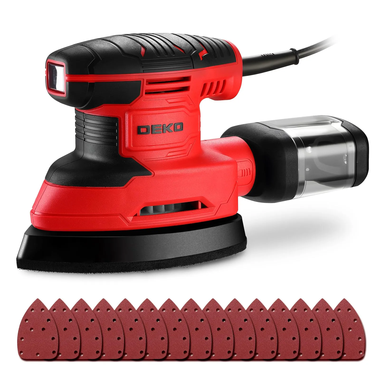DEKOPRO Levigatrice Mouse Elettrica 180W 13000 RPM, 15 Carte Abrasive, Rosso - immagine 1