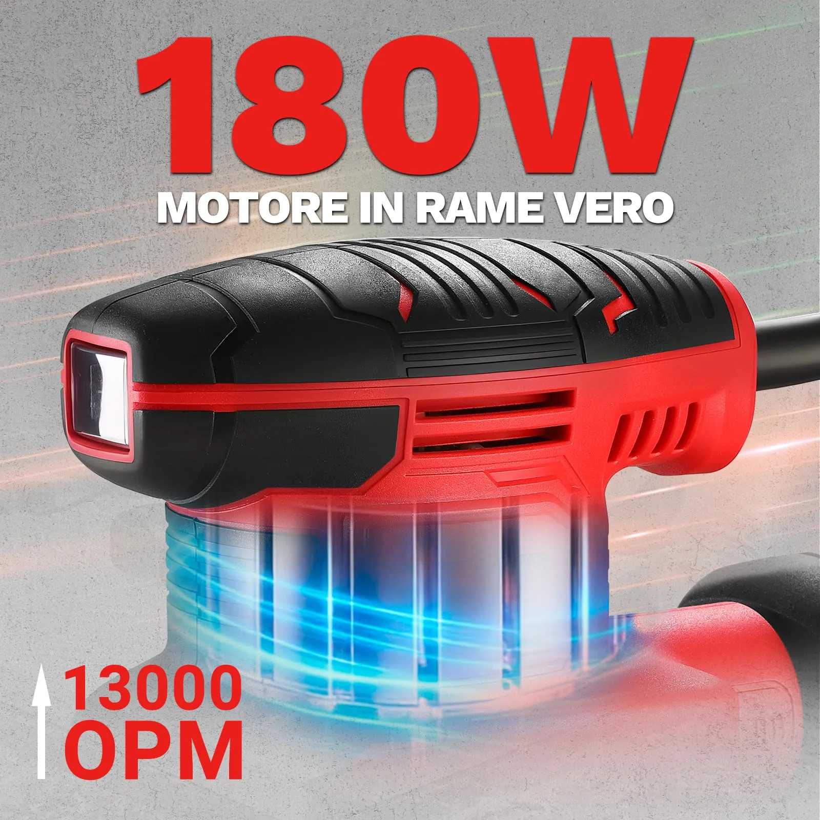 DEKOPRO Levigatrice Mouse Elettrica 180W 13000 RPM, 15 Carte Abrasive, Rosso - immagine 2