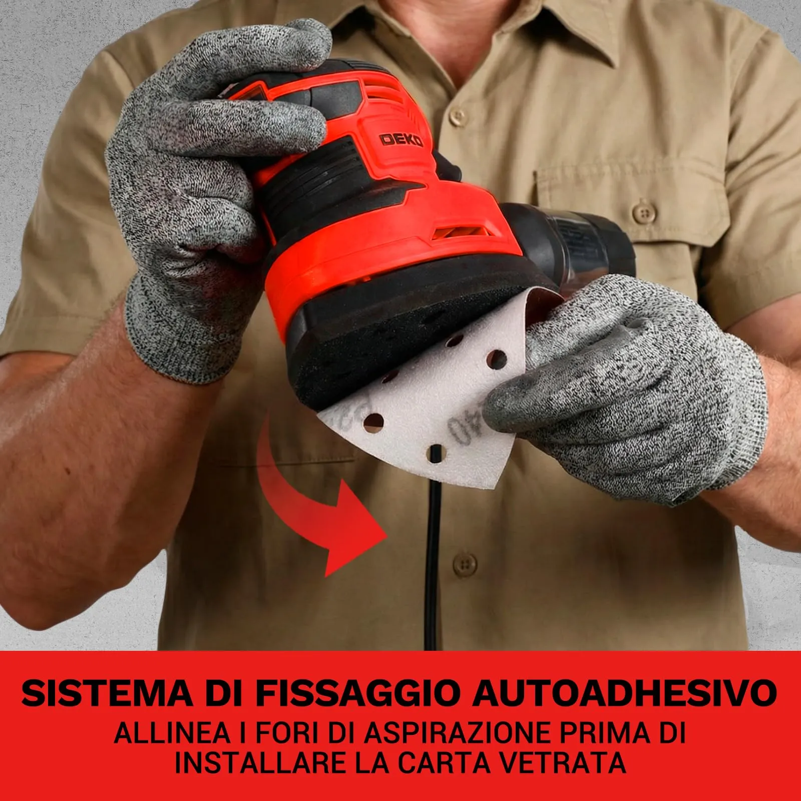 DEKOPRO Levigatrice Mouse Elettrica 180W 13000 RPM, 15 Carte Abrasive, Rosso - immagine 7