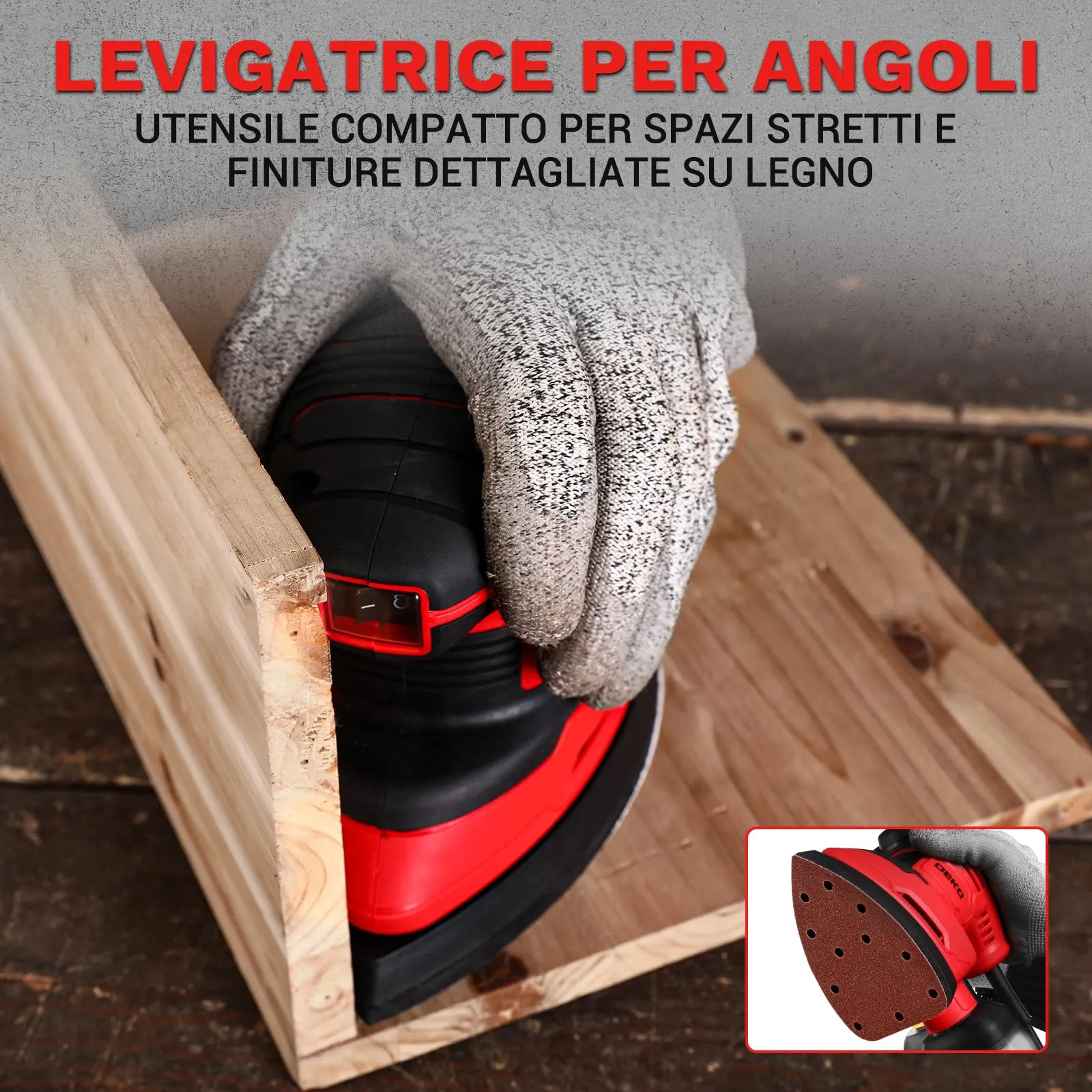 DEKOPRO Levigatrice Mouse Elettrica 180W 13000 RPM, 15 Carte Abrasive, Rosso - immagine 8