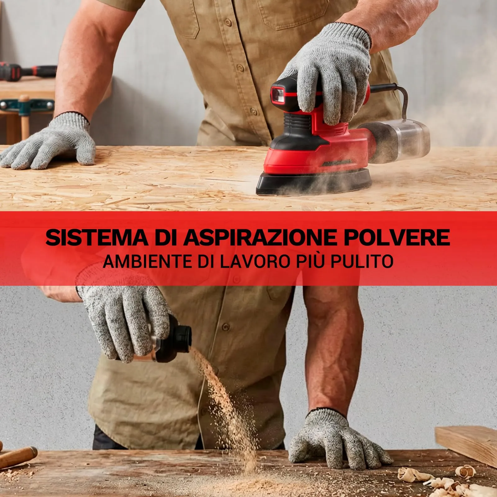 DEKOPRO Levigatrice Mouse Elettrica 180W 13000 RPM, 15 Carte Abrasive, Rosso - immagine 9