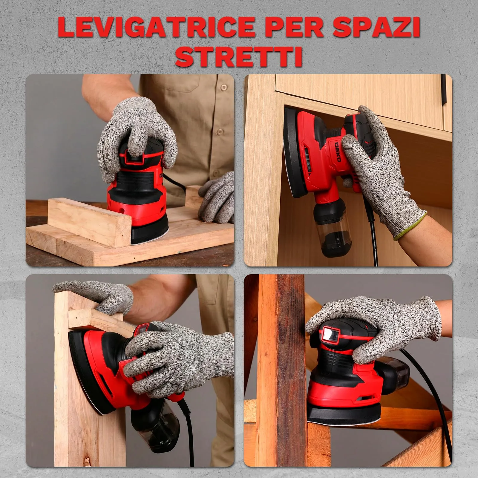 DEKOPRO Levigatrice Mouse Elettrica 180W 13000 RPM, 15 Carte Abrasive, Rosso - immagine 10