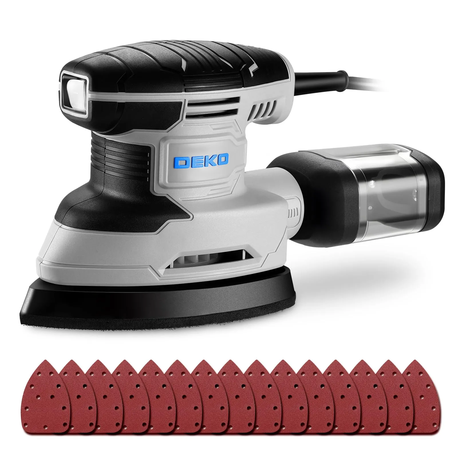 DEKOPRO Levigatrice Mouse Elettrica 180W 13000 RPM con 15 Carte Abrasive, Blu-grigio - immagine 1