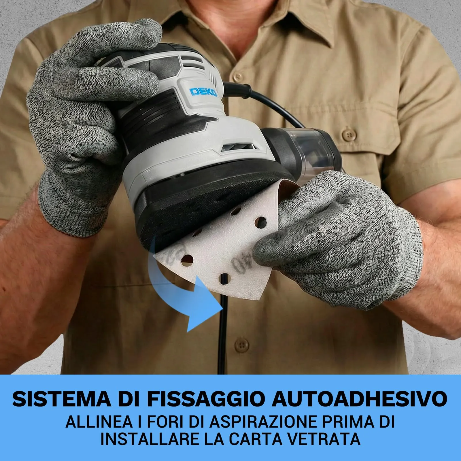 DEKOPRO Levigatrice Mouse Elettrica 180W 13000 RPM con 15 Carte Abrasive, Blu-grigio - immagine 6