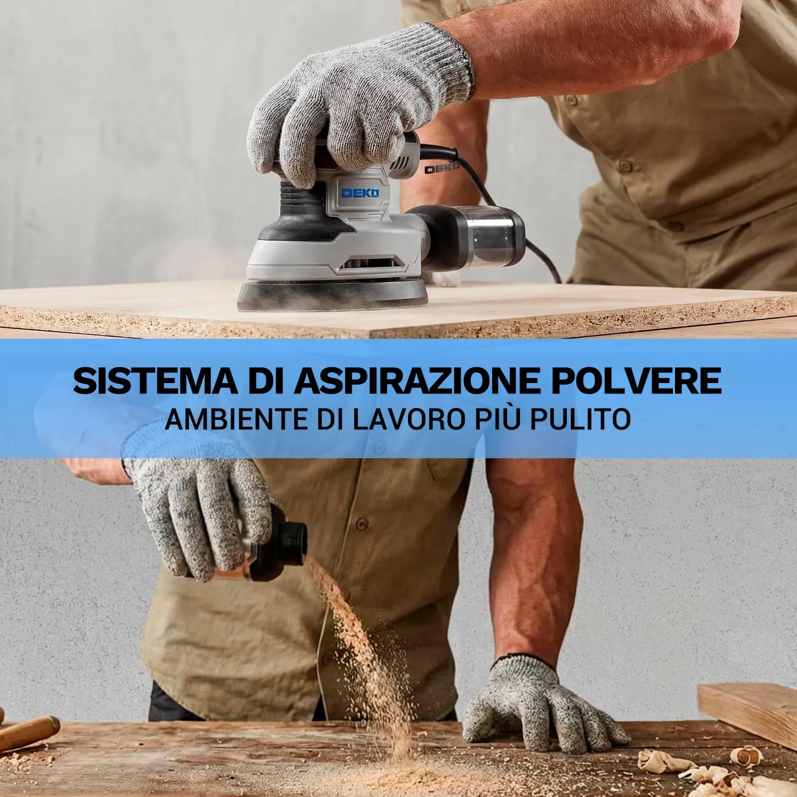 DEKOPRO Levigatrice Mouse Elettrica 180W 13000 RPM con 15 Carte Abrasive, Blu-grigio - immagine 7