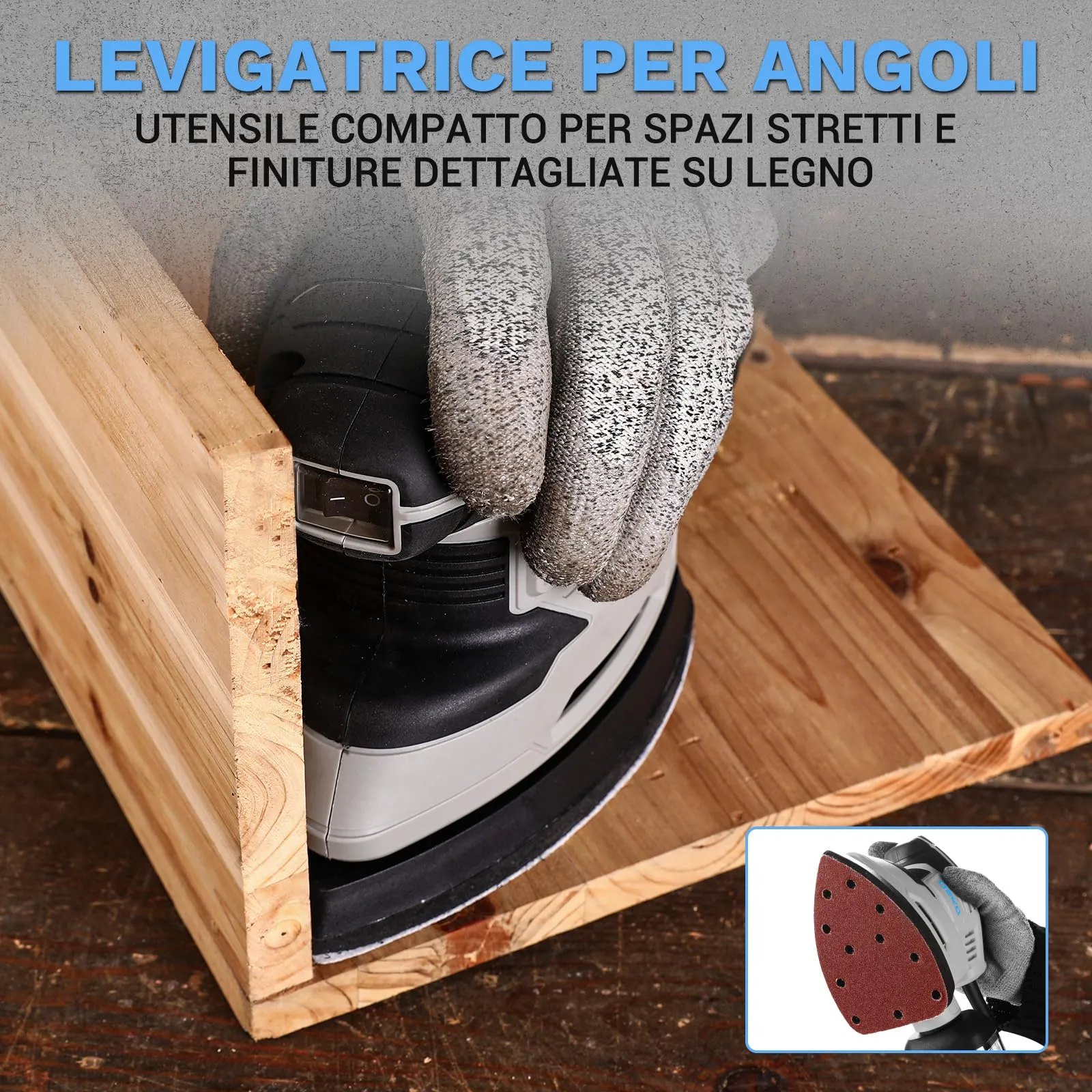 DEKOPRO Levigatrice Mouse Elettrica 180W 13000 RPM con 15 Carte Abrasive, Blu-grigio - immagine 8