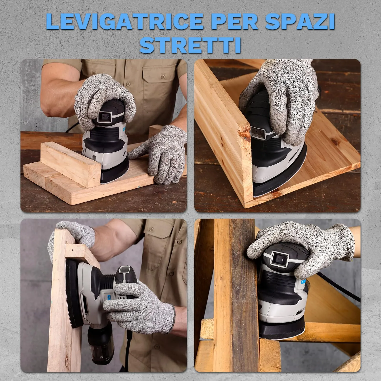DEKOPRO Levigatrice Mouse Elettrica 180W 13000 RPM con 15 Carte Abrasive, Blu-grigio - immagine 10