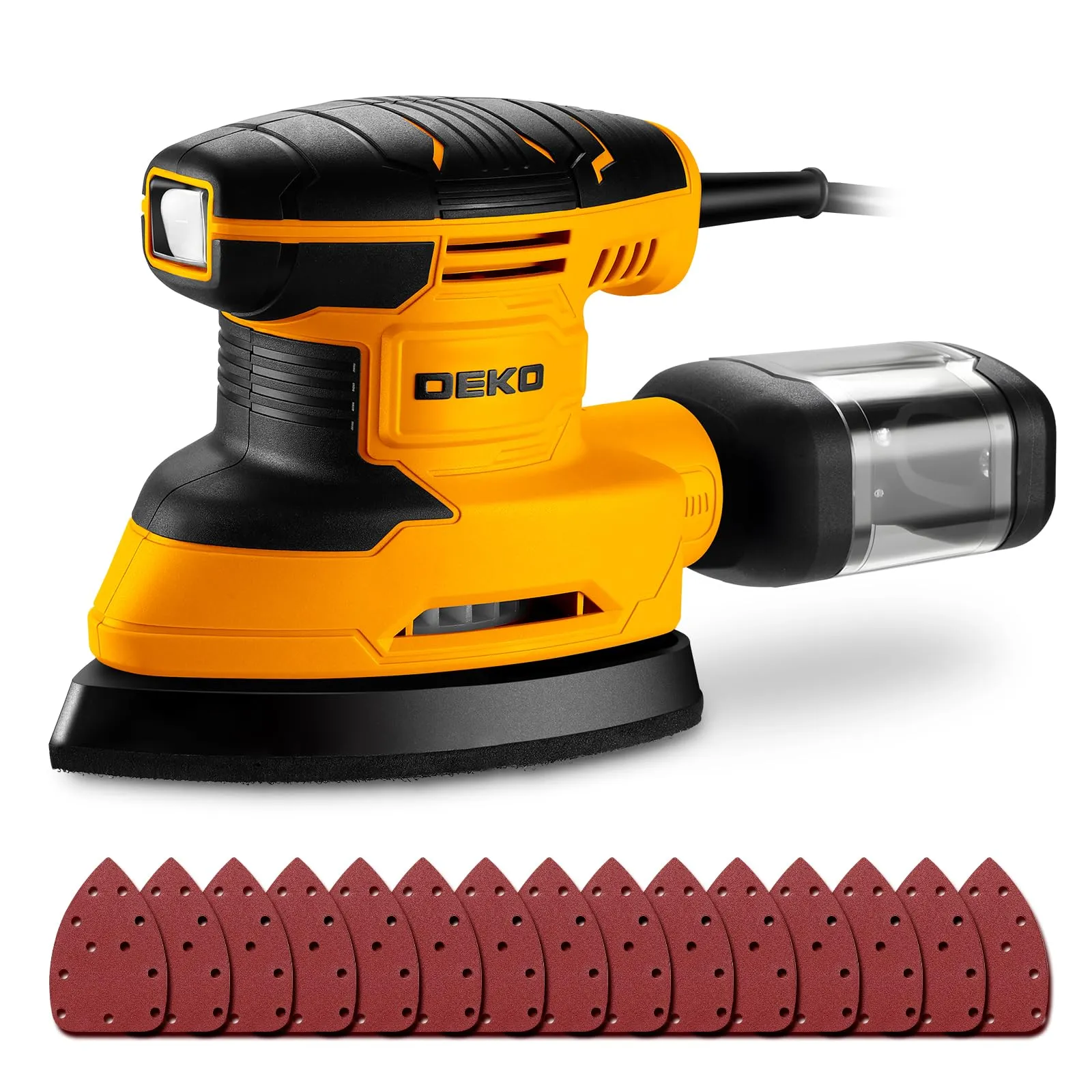 DEKOPRO Levigatrice Mouse Elettrica 180W 13000 RPM con 15 Carte Abrasive, Giallo e Nero - immagine 1