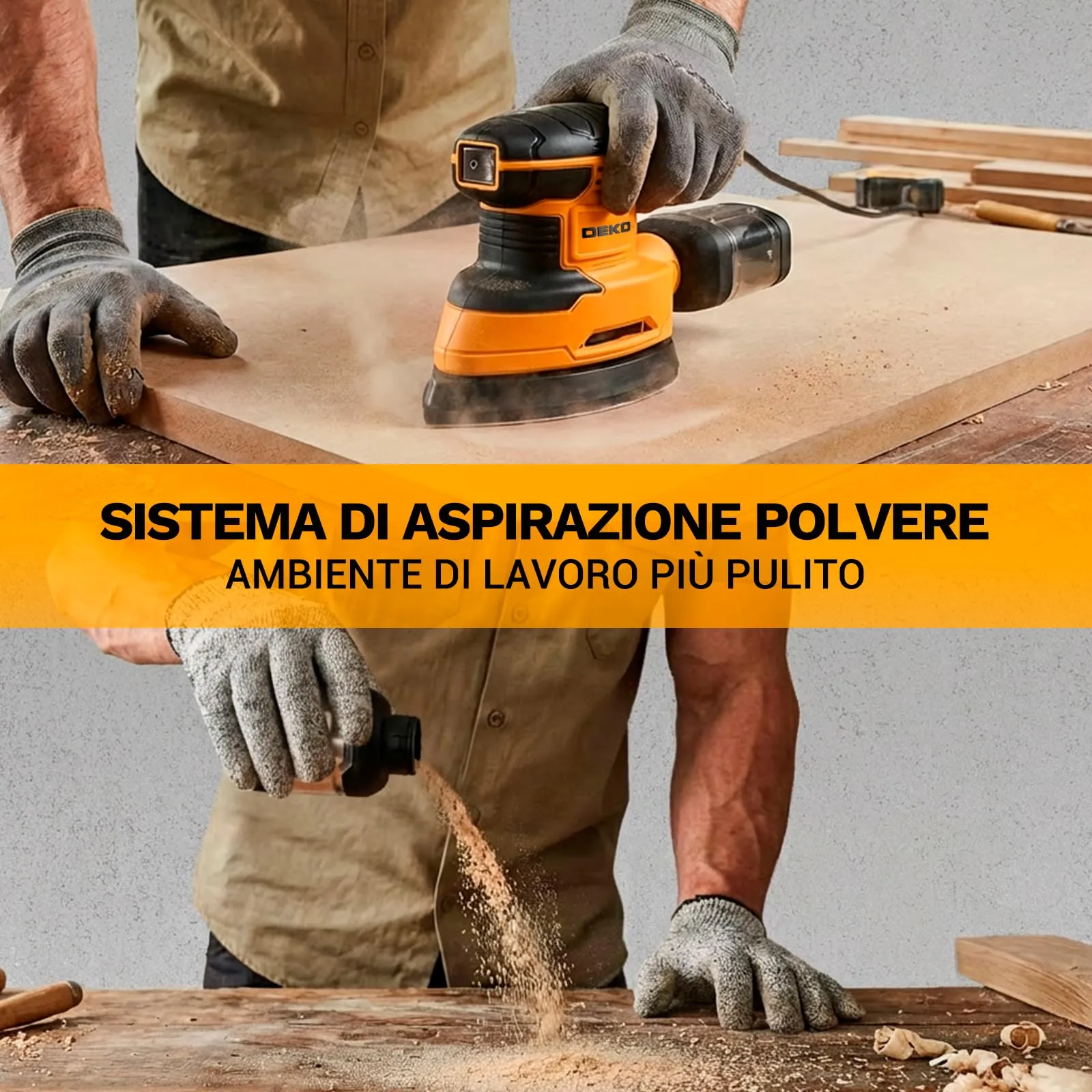 DEKOPRO Levigatrice Mouse Elettrica 180W 13000 RPM con 15 Carte Abrasive, Giallo e Nero - immagine 9