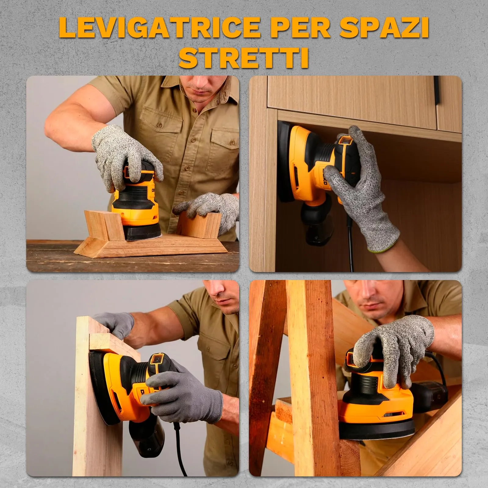 DEKOPRO Levigatrice Mouse Elettrica 180W 13000 RPM con 15 Carte Abrasive, Giallo e Nero - immagine 10