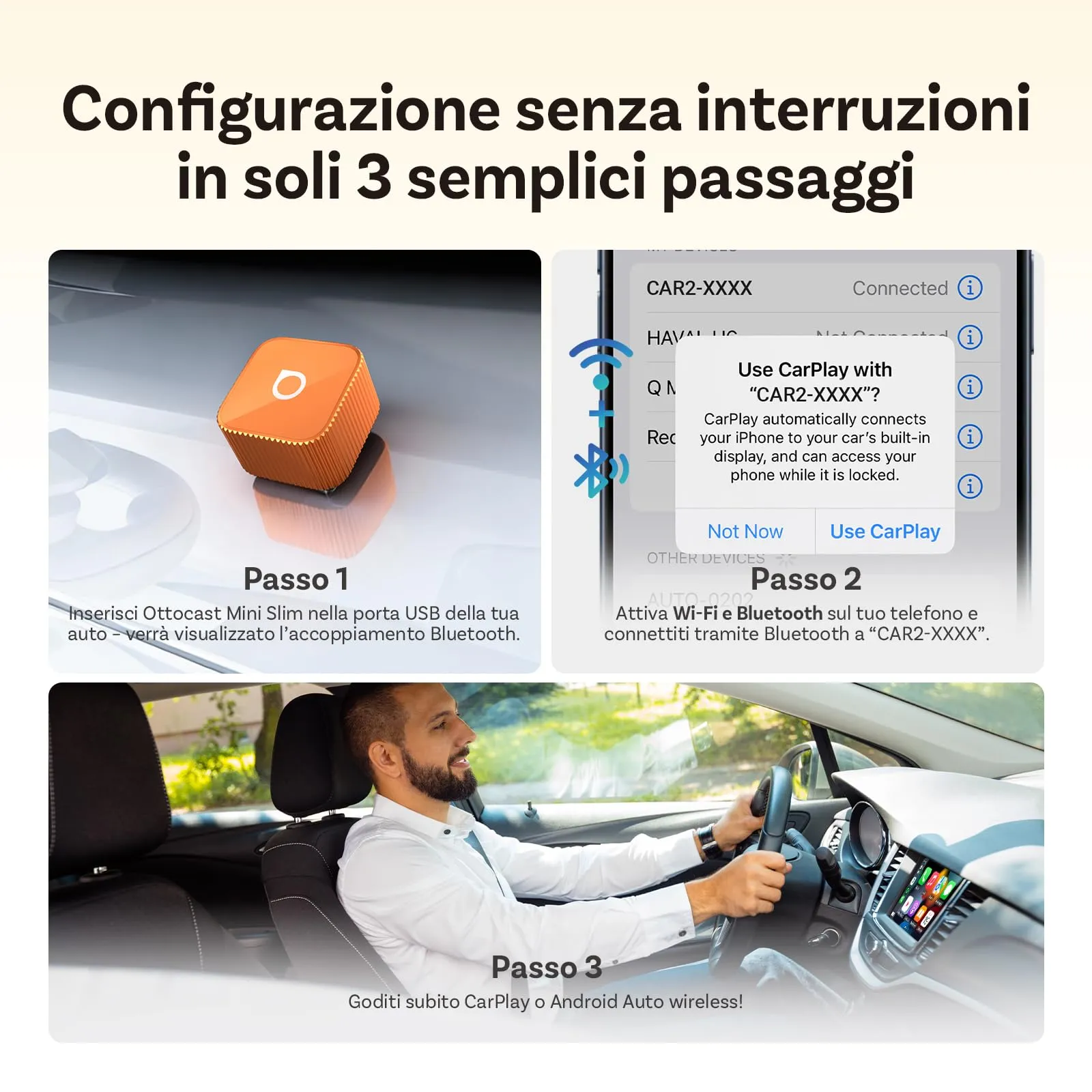 OTTOCAST 2 in 1 Wireless CarPlay & Android Auto Adapter Mini Slim - immagine 9