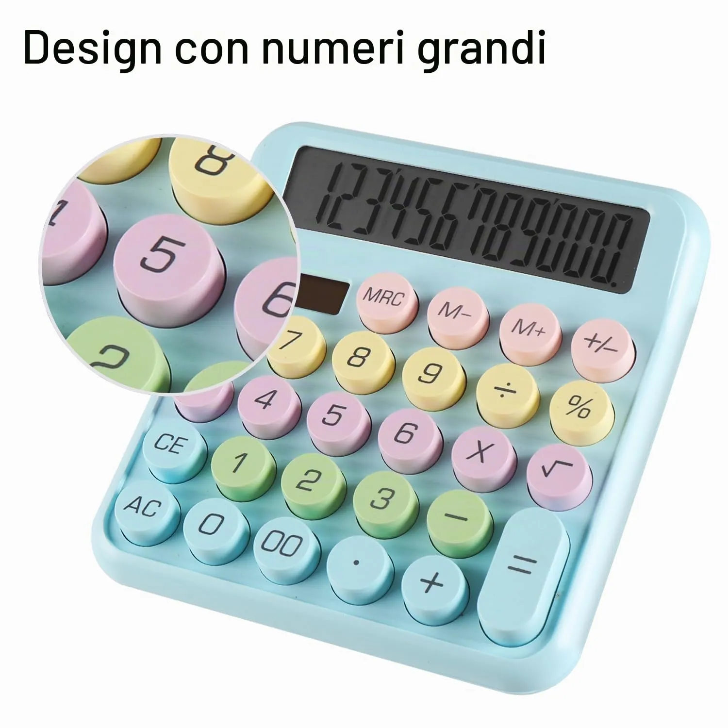 HIHUHEN Calcolatrice da Tavolo 12 Cifre Solare e Batteria AA HY-2208 - immagine 5