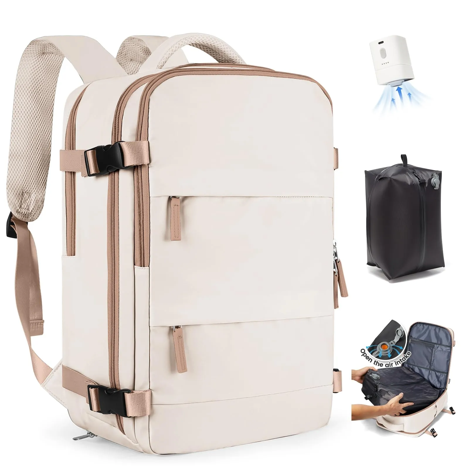 SZLX Zaino da Viaggio 40x30x20 Sottovuoto con Pompa per Ryanair e Wizzair, Bagaglio a Mano Impermeabile con Scomparto Scarpe e Laptop 14 Pollici - immagine 1