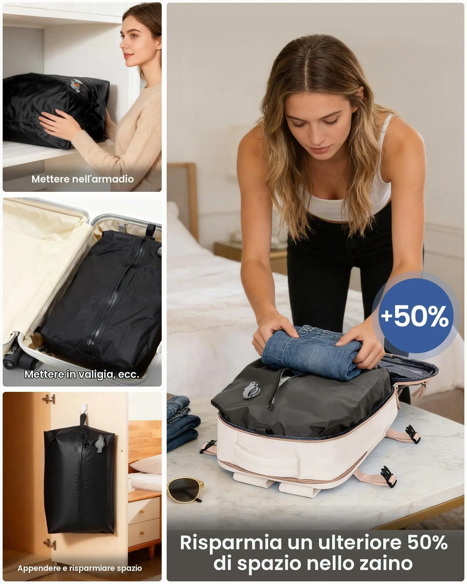 SZLX Zaino da Viaggio 40x30x20 Sottovuoto con Pompa per Ryanair e Wizzair, Bagaglio a Mano Impermeabile con Scomparto Scarpe e Laptop 14 Pollici - immagine 7