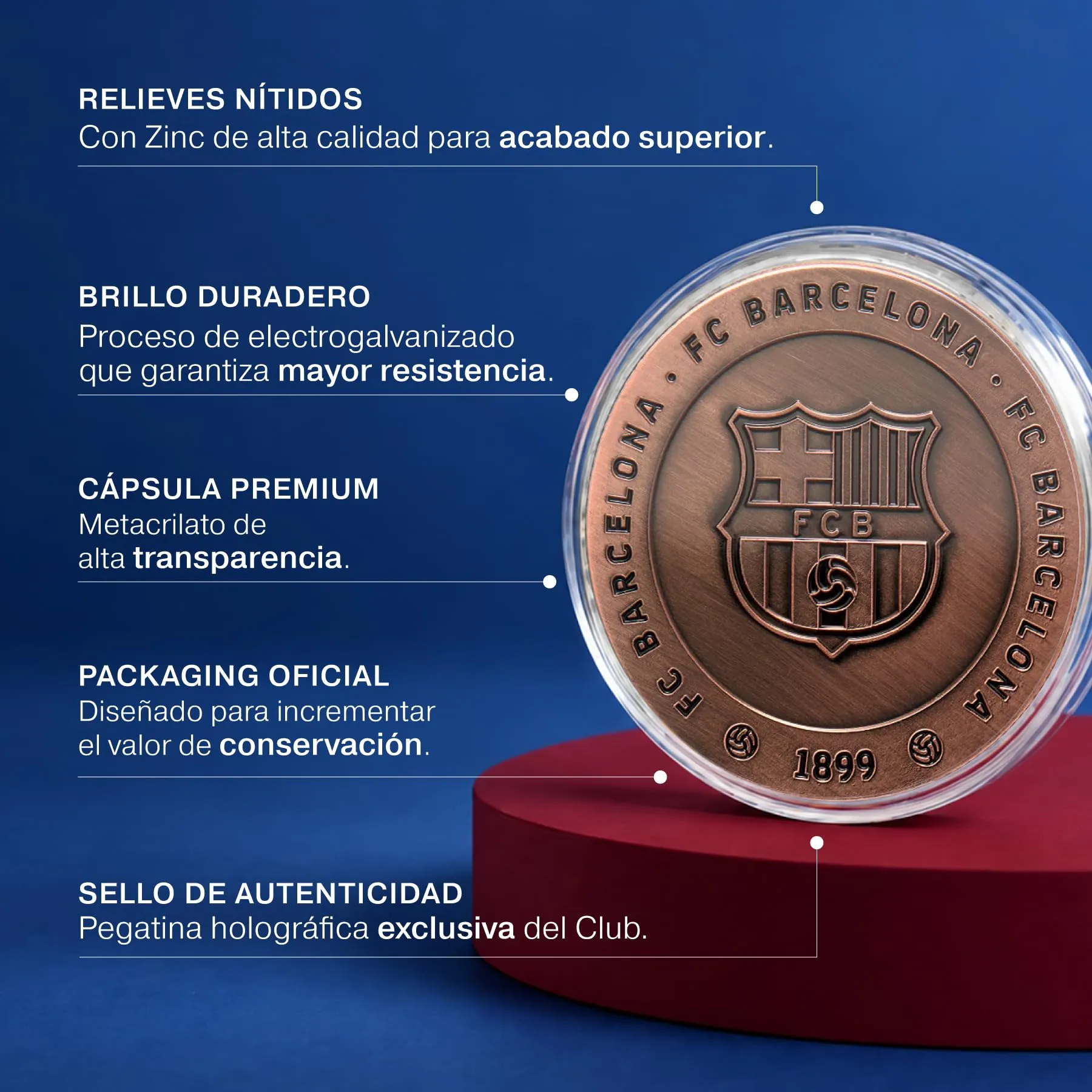 MOCIWORLD FC Barcelona Official Collectible, Special Edition Fan Bronze Coin, Embossed Crest and Força Barça Inscription - immagine 3