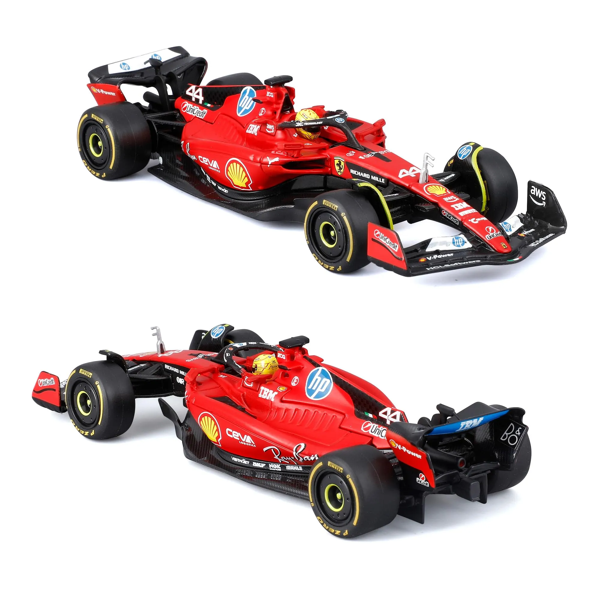 Bburago Ferrari SF-23 Test Fiorano Lewis Hamilton 1:43 Diecast, Number 44, with Display Case - immagine 4