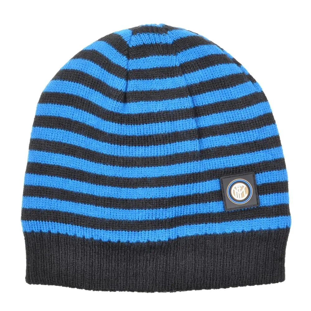 Inter Cappello Cuffia Bambino Rigato con Interno in Pile e Logo Gomma 151403 - immagine 1