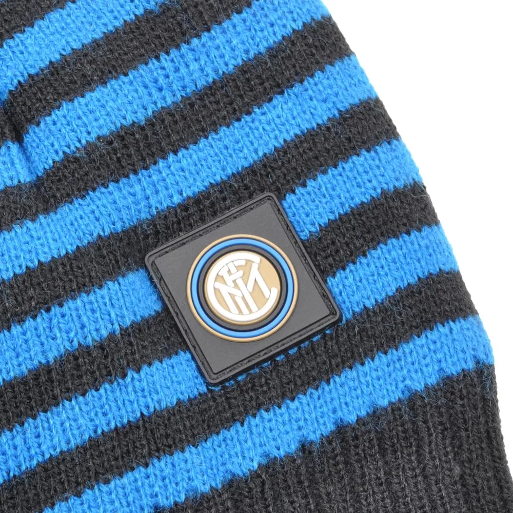 Inter Cappello Cuffia Bambino Rigato con Interno in Pile e Logo Gomma 151403 - immagine 5