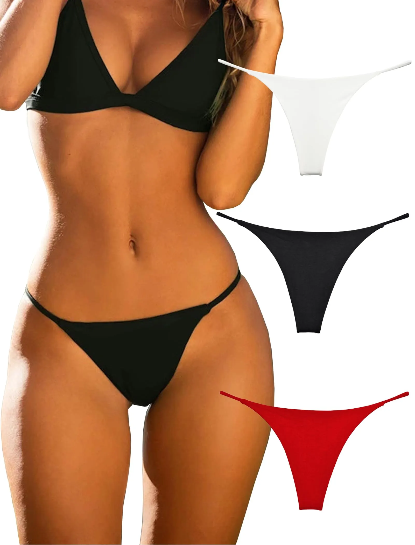 KUKU PANDA Perizoma Tanga in Cotone Senza Cuciture, Pacco da 3 (Nero, Rosso, Bianco, XL) - immagine 1