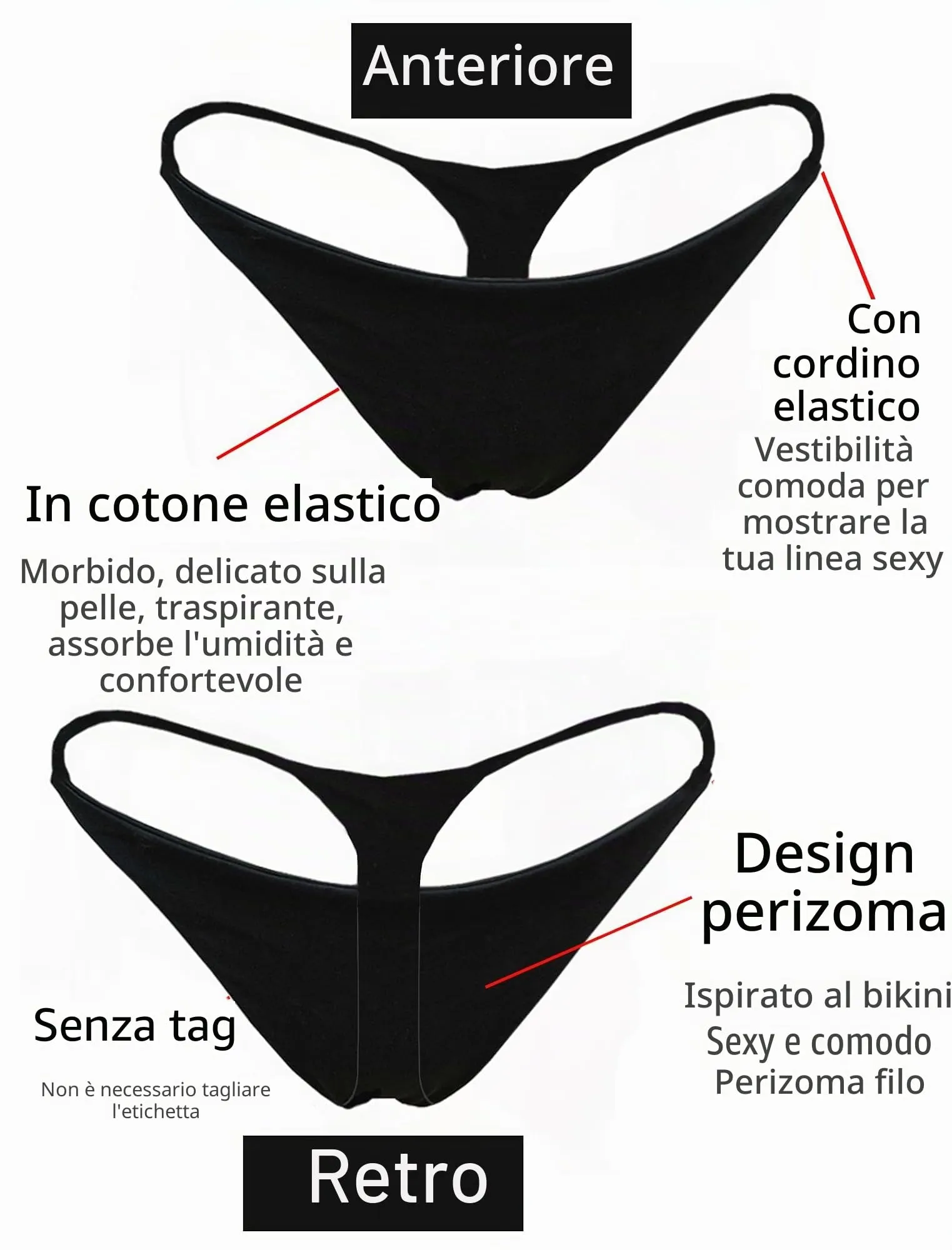 KUKU PANDA Perizoma da Donna in Cotone Senza Cuciture, Pacco da 3, Nero, Medium - immagine 9
