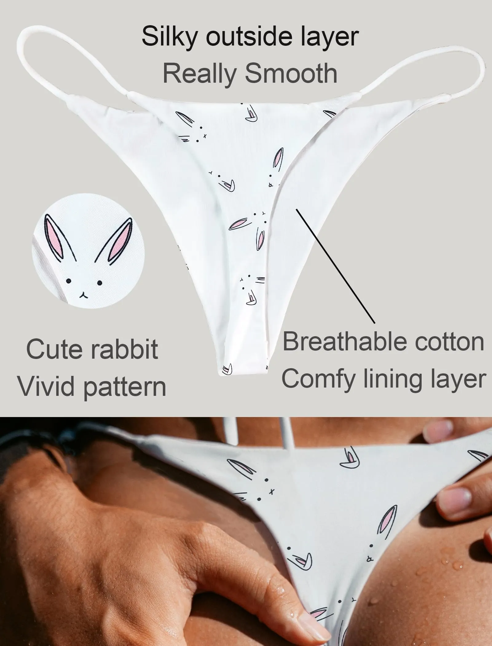 KUKU PANDA Perizoma da Donna in Cotone Senza Cuciture, Pacco da 3 (Coniglio/XO/Cube, Medium) - immagine 4