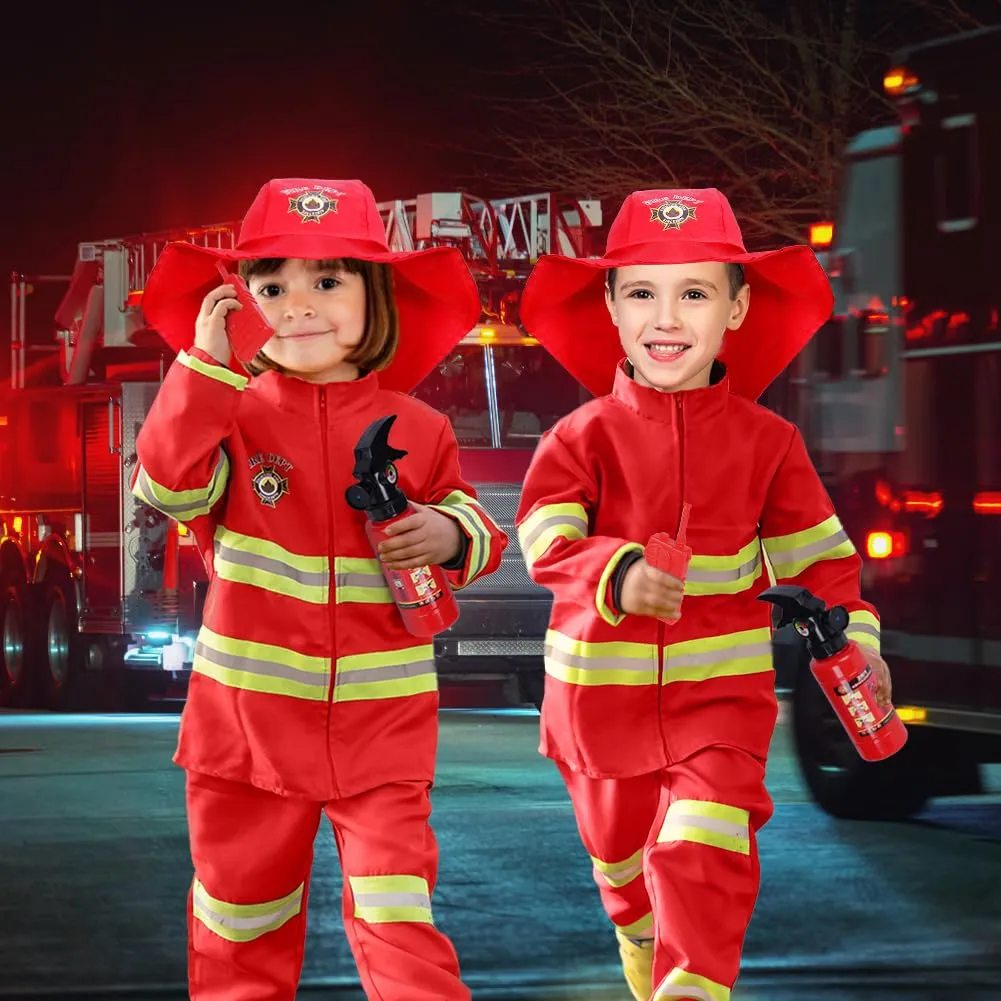 AYBUY Costume da Pompiere per Bambini con 8 Accessori, Rosso, 110CM - immagine 5