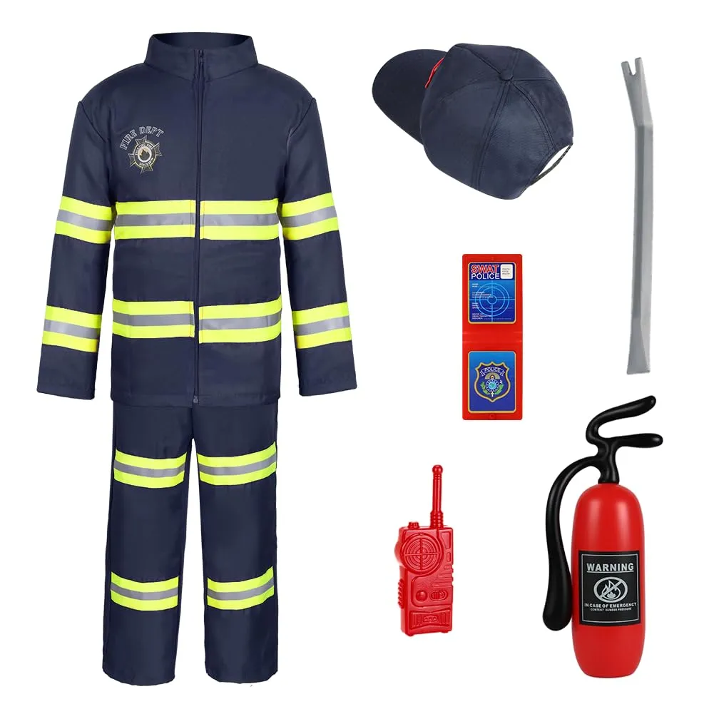 AYBUY Costume da Pompiere per Bambini con Accessori, Blu, 6-7 anni - immagine 9