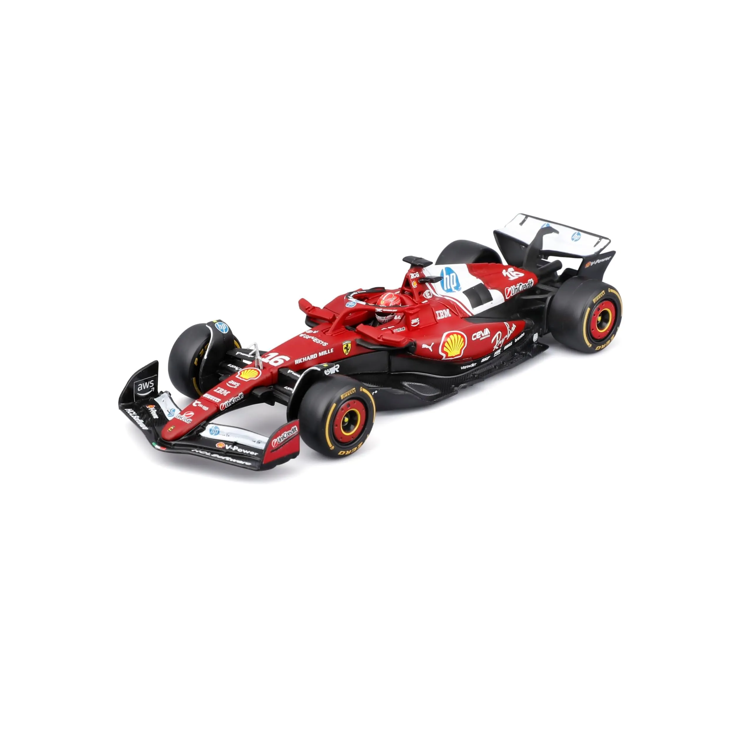 Bburago Ferrari SF-25 F1 2025 #16 Leclerc with Helmet, Diecast Car 1:43 Scale with Display Case and Base - immagine 1