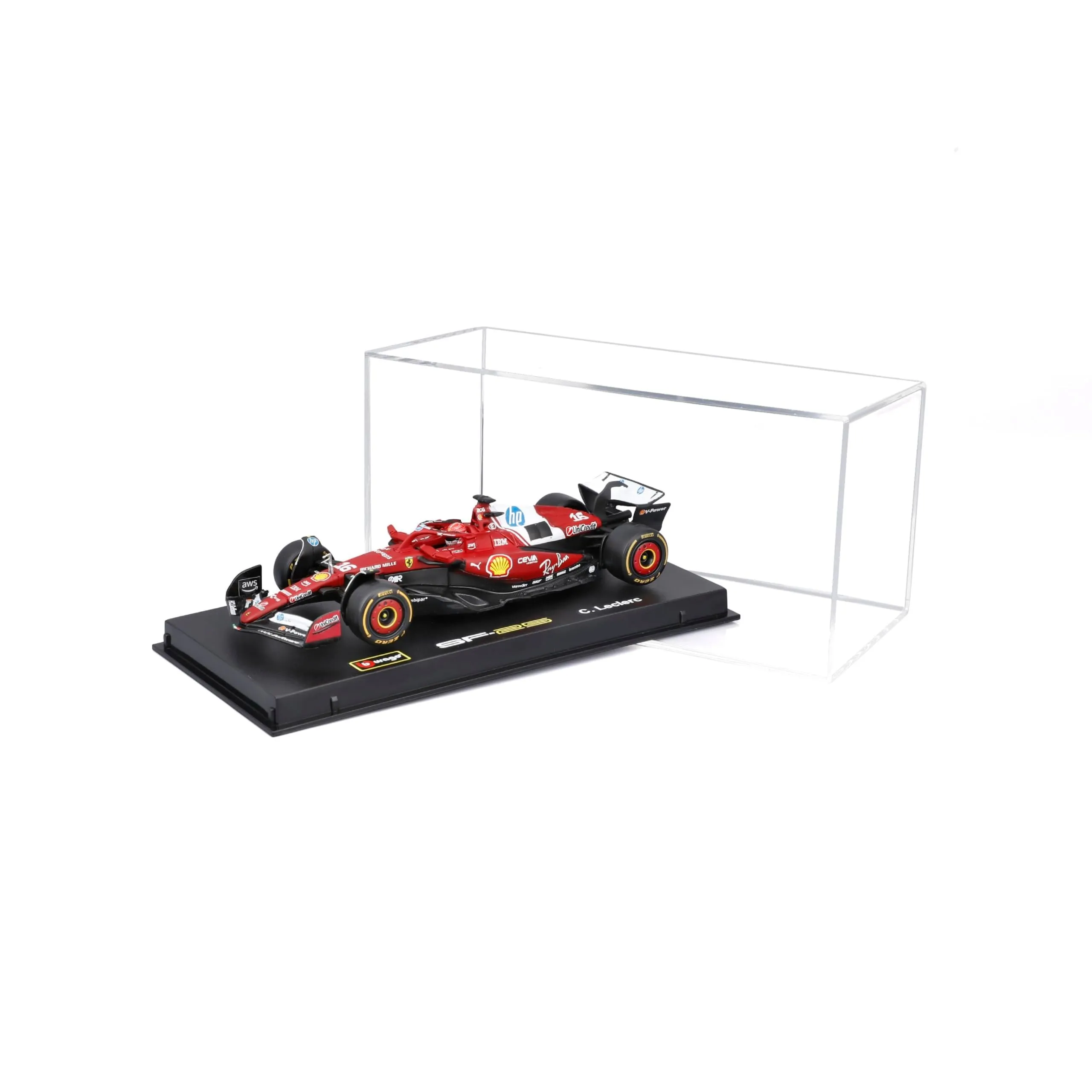 Bburago Ferrari SF-25 F1 2025 #16 Leclerc with Helmet, Diecast Car 1:43 Scale with Display Case and Base - immagine 2