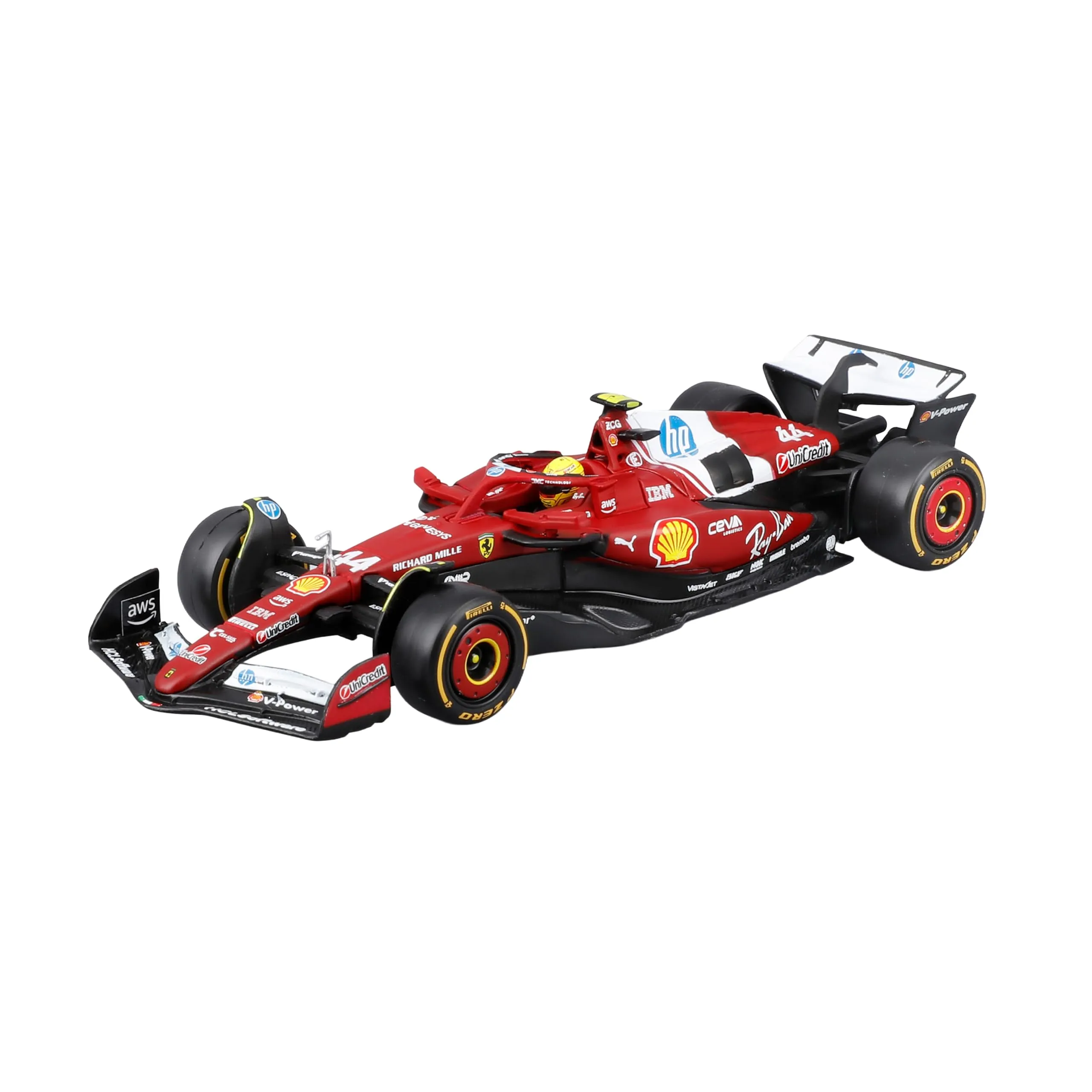 Bburago Ferrari SF-25 F1 2025 #44 Hamilton with Helmet, Diecast Car 1:43 Scale with Case and Base - immagine 1