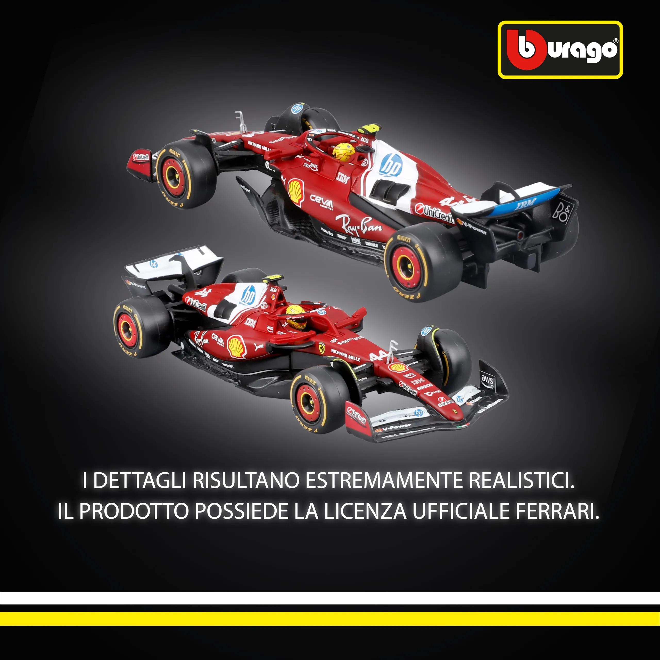 Bburago Ferrari SF-25 F1 2025 #44 Hamilton with Helmet, Diecast Car 1:43 Scale with Case and Base - immagine 3
