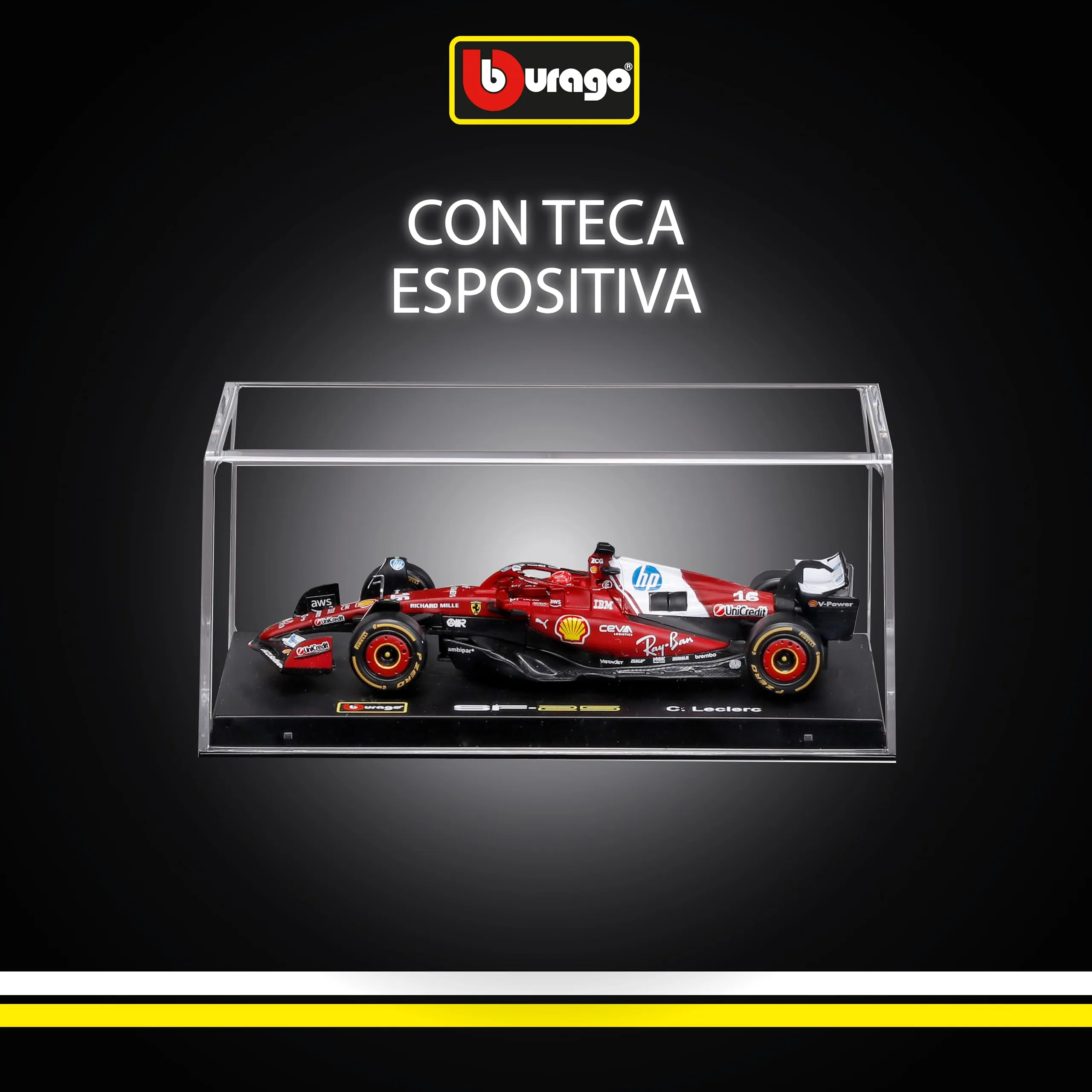 Bburago Ferrari SF-25 F1 2025 #44 Hamilton with Helmet, Diecast Car 1:43 Scale with Case and Base - immagine 5