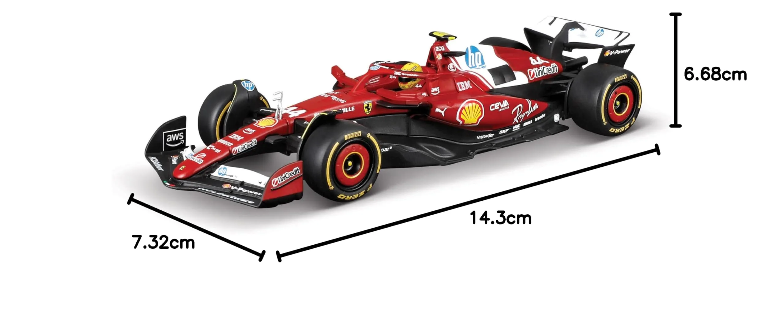 Bburago Ferrari SF-25 F1 2025 #44 Hamilton with Helmet, Diecast Car 1:43 Scale with Case and Base - immagine 6