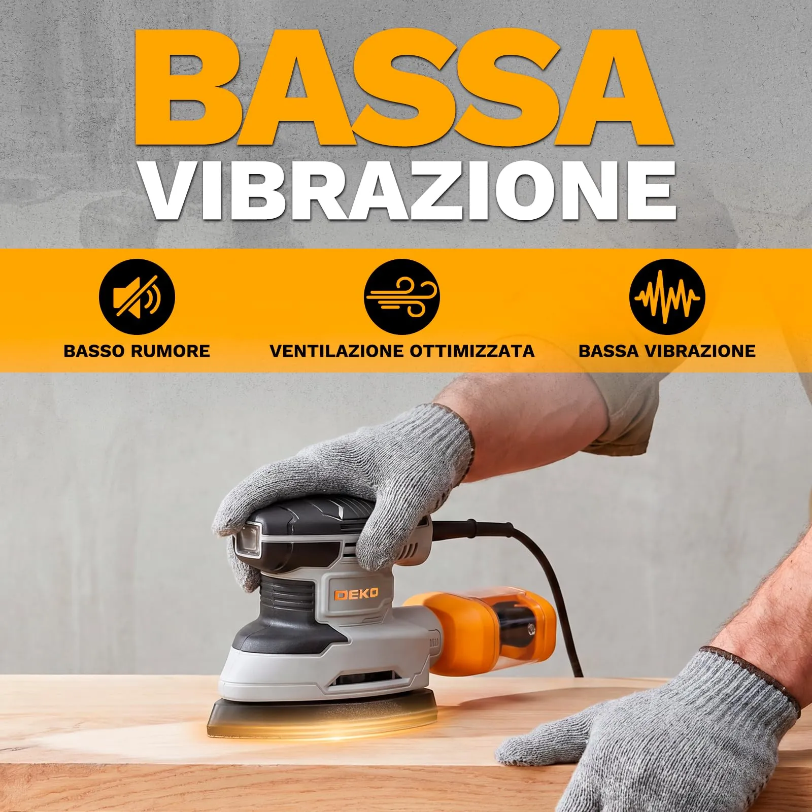DEKOPRO Levigatrice Mouse per Legno 180W 13000RPM con Sistema Raccolta Polvere - immagine 3