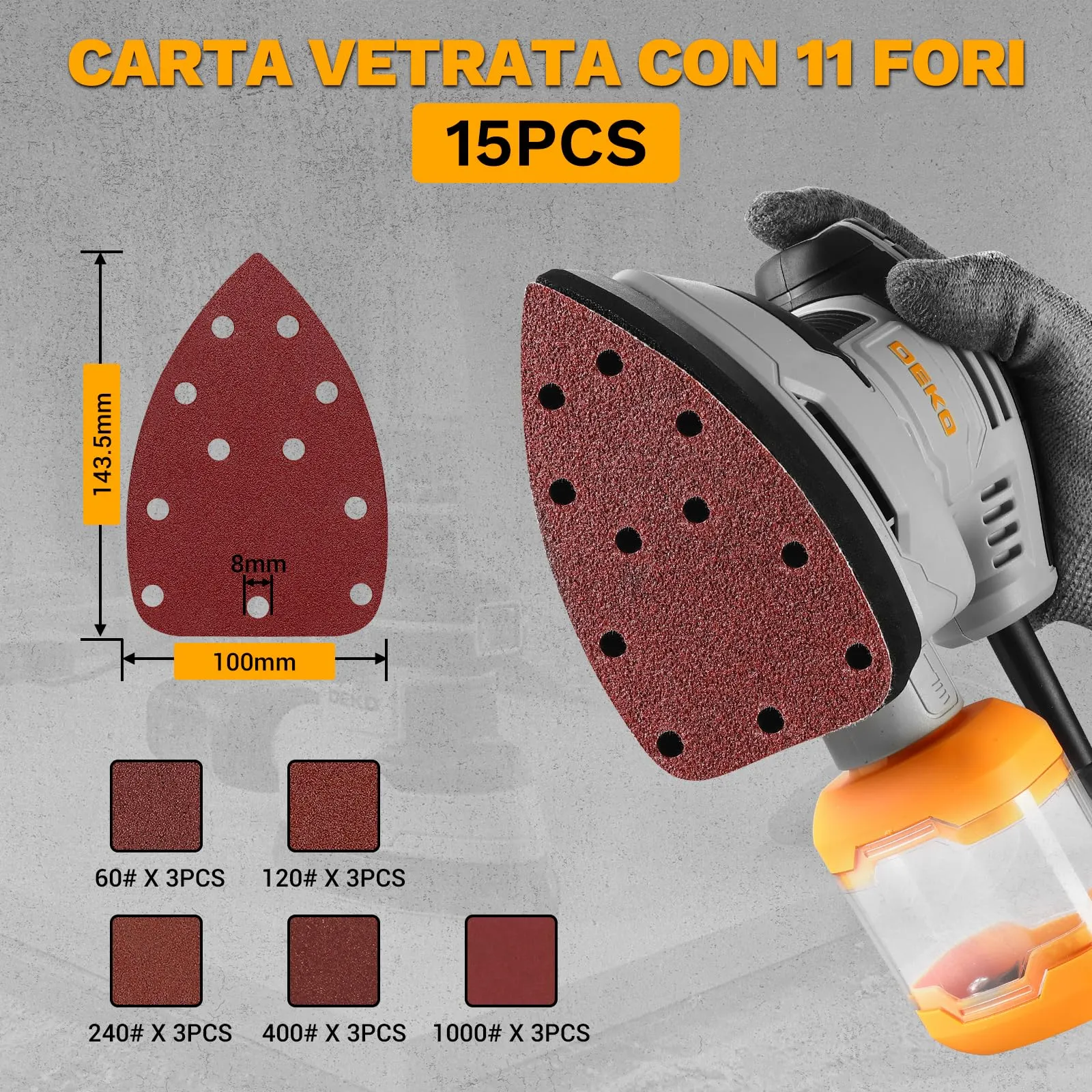 DEKOPRO Levigatrice Mouse per Legno 180W 13000RPM con Sistema Raccolta Polvere - immagine 4