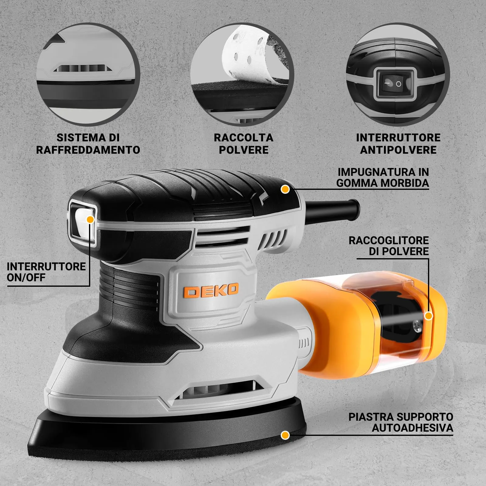 DEKOPRO Levigatrice Mouse per Legno 180W 13000RPM con Sistema Raccolta Polvere - immagine 5