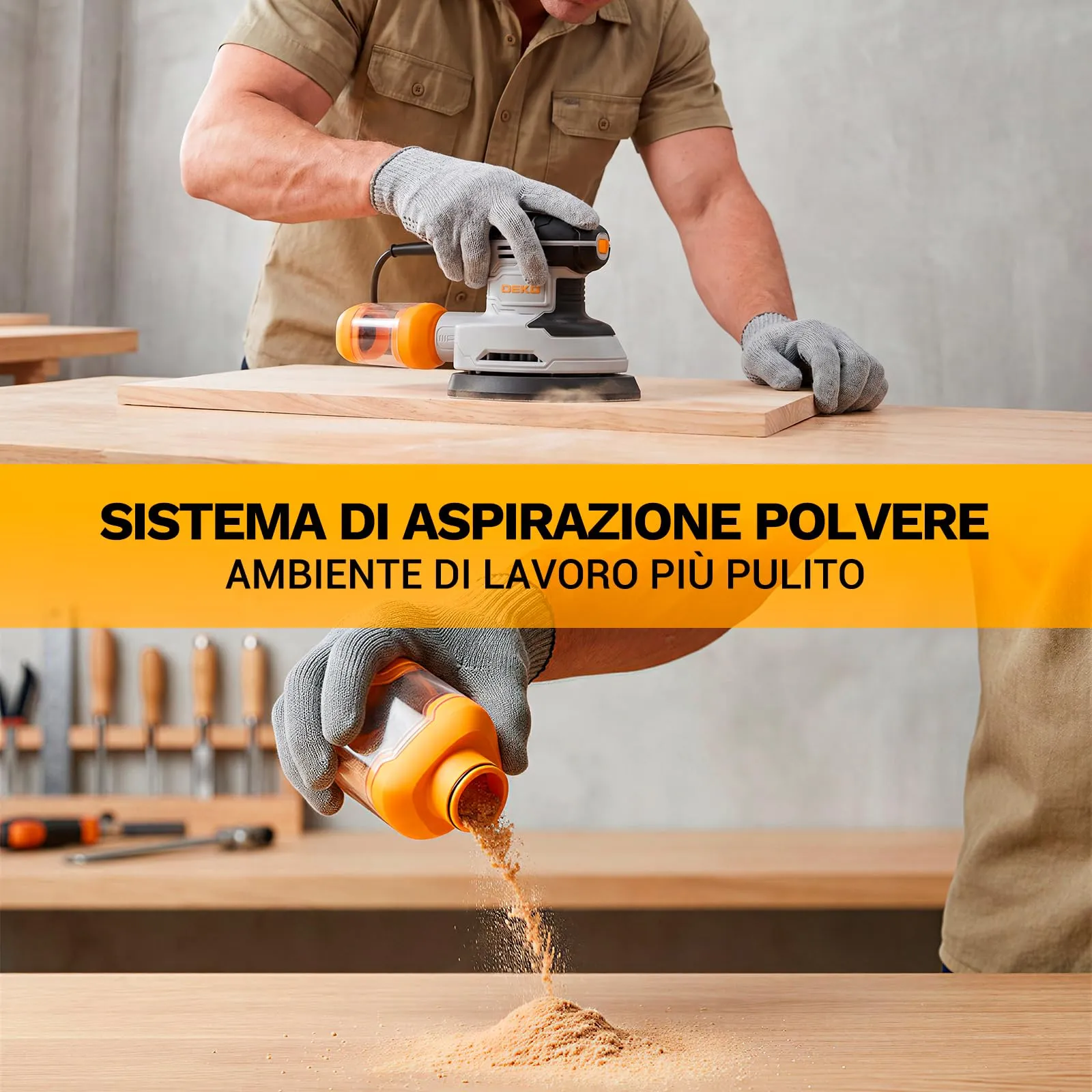 DEKOPRO Levigatrice Mouse per Legno 180W 13000RPM con Sistema Raccolta Polvere - immagine 7