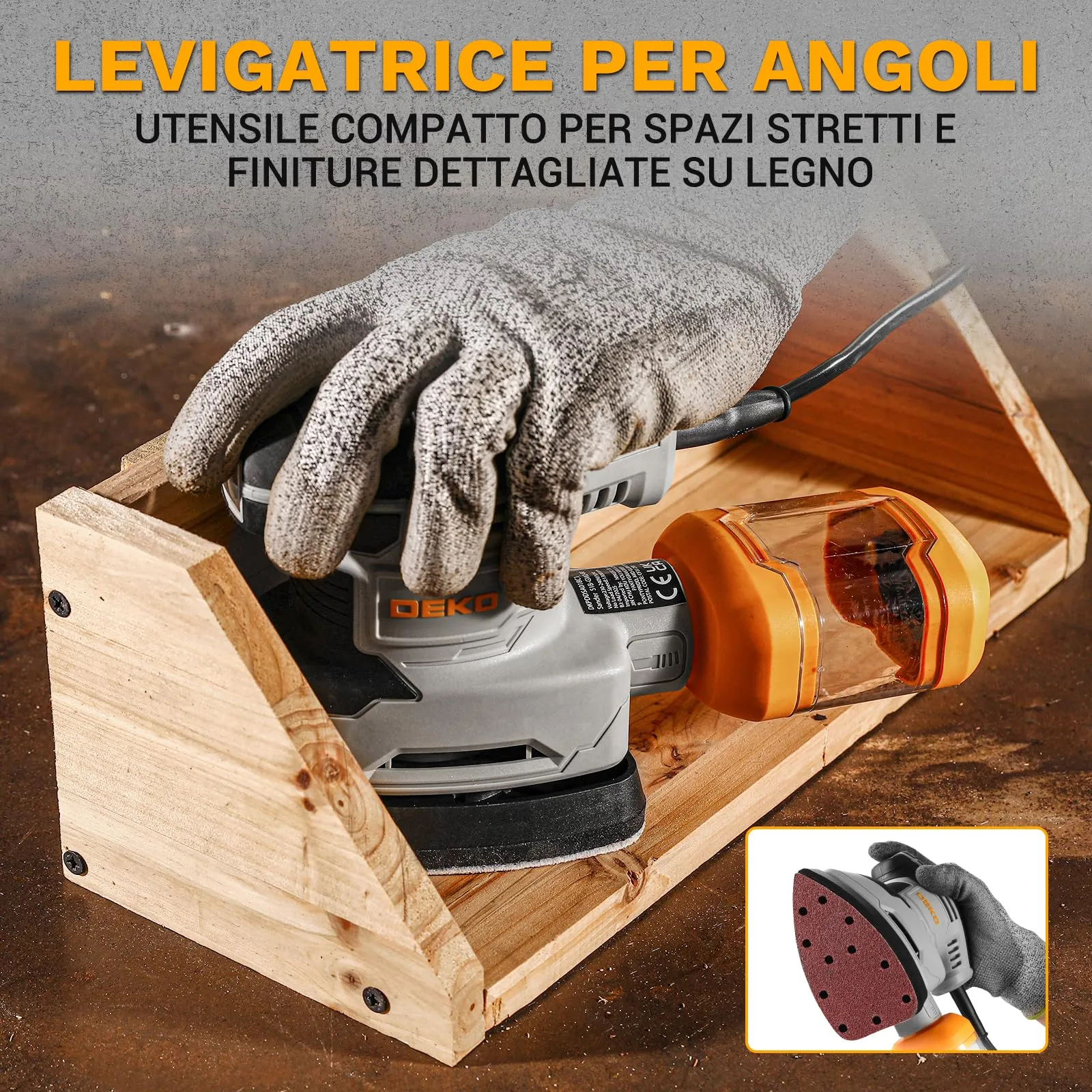 DEKOPRO Levigatrice Mouse per Legno 180W 13000RPM con Sistema Raccolta Polvere - immagine 8