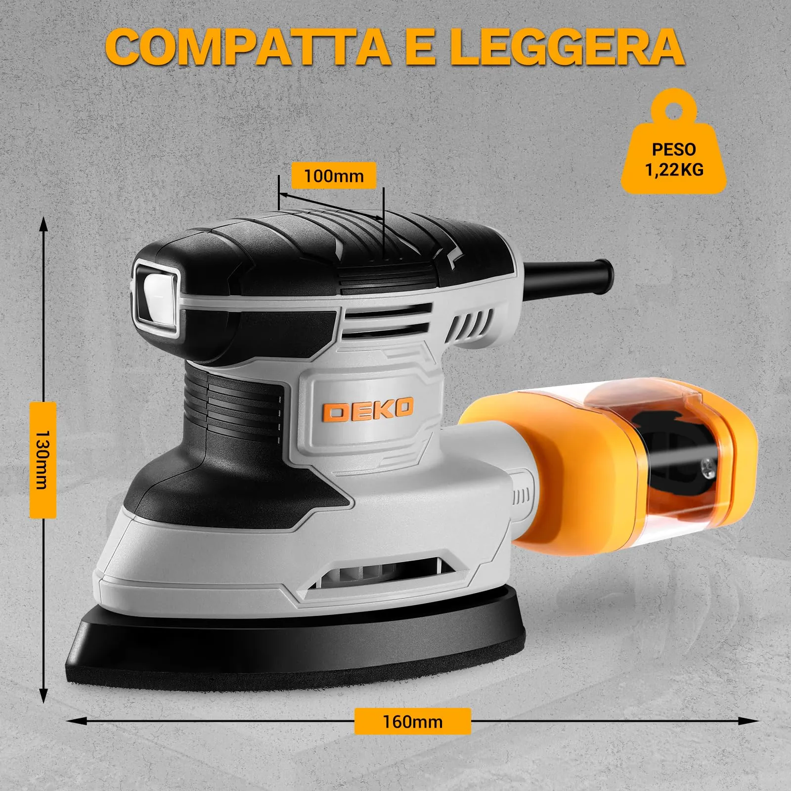 DEKOPRO Levigatrice Mouse per Legno 180W 13000RPM con Sistema Raccolta Polvere - immagine 9