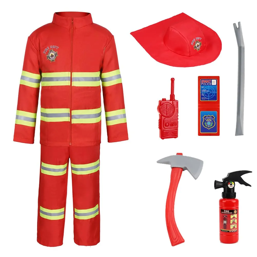AYBUY Costume da Pompiere per Bambini con 8 Accessori, Rosso, 120CM - immagine 8