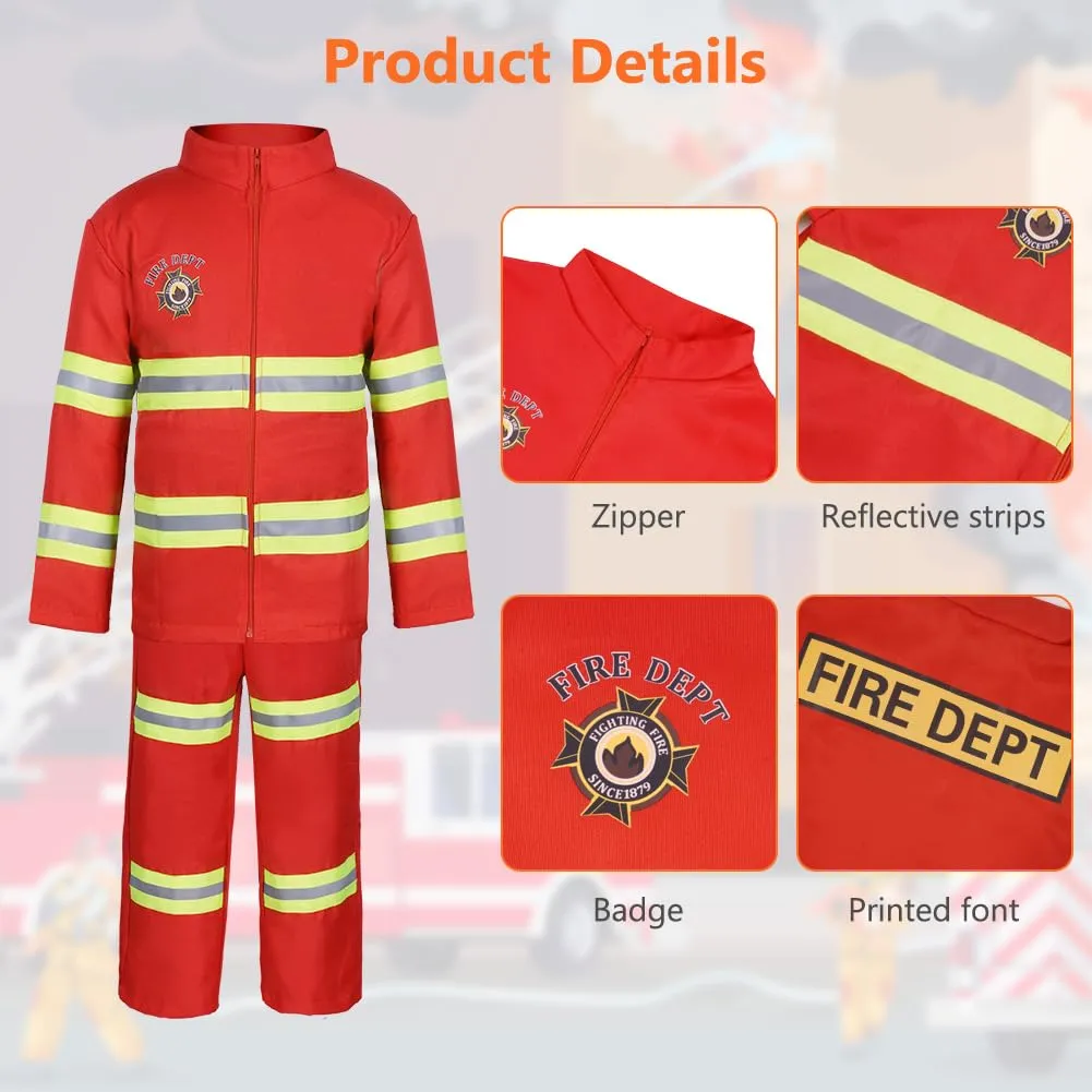 AYBUY Costume da Pompiere per Bambini con 8 Accessori, Rosso, 130cm - immagine 3