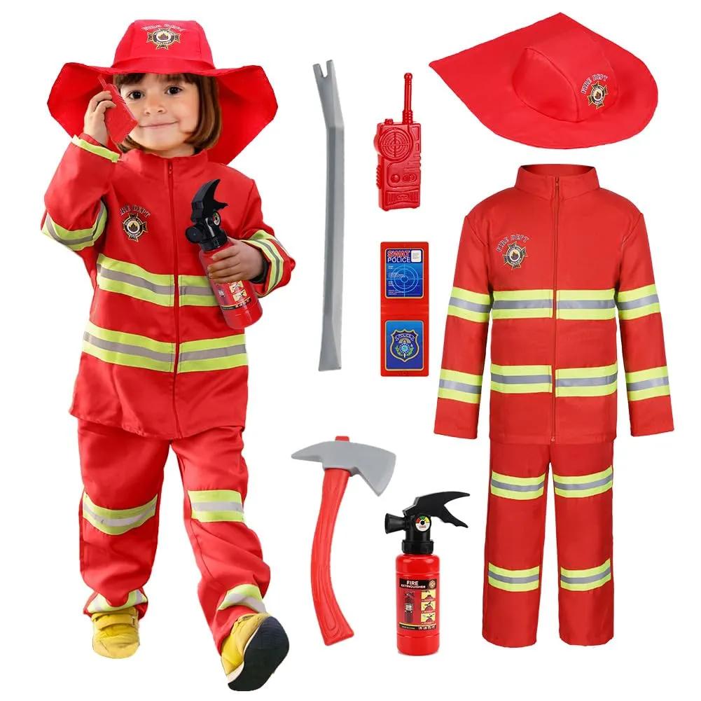AYBUY Costume da Pompiere per Bambini con 8 Accessori, Rosso, 130cm - immagine 8