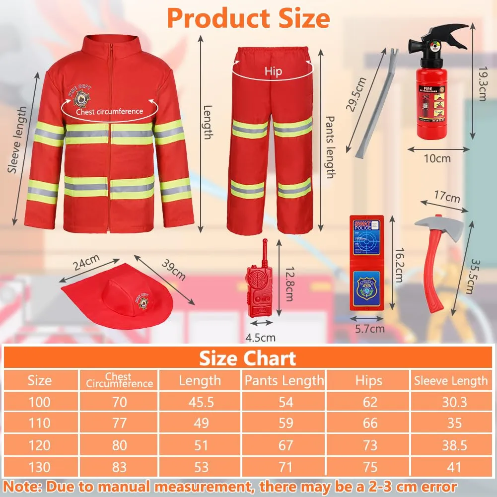 AYBUY Costume da Pompiere per Bambini con 8 Accessori, Rosso, 100cm - immagine 2