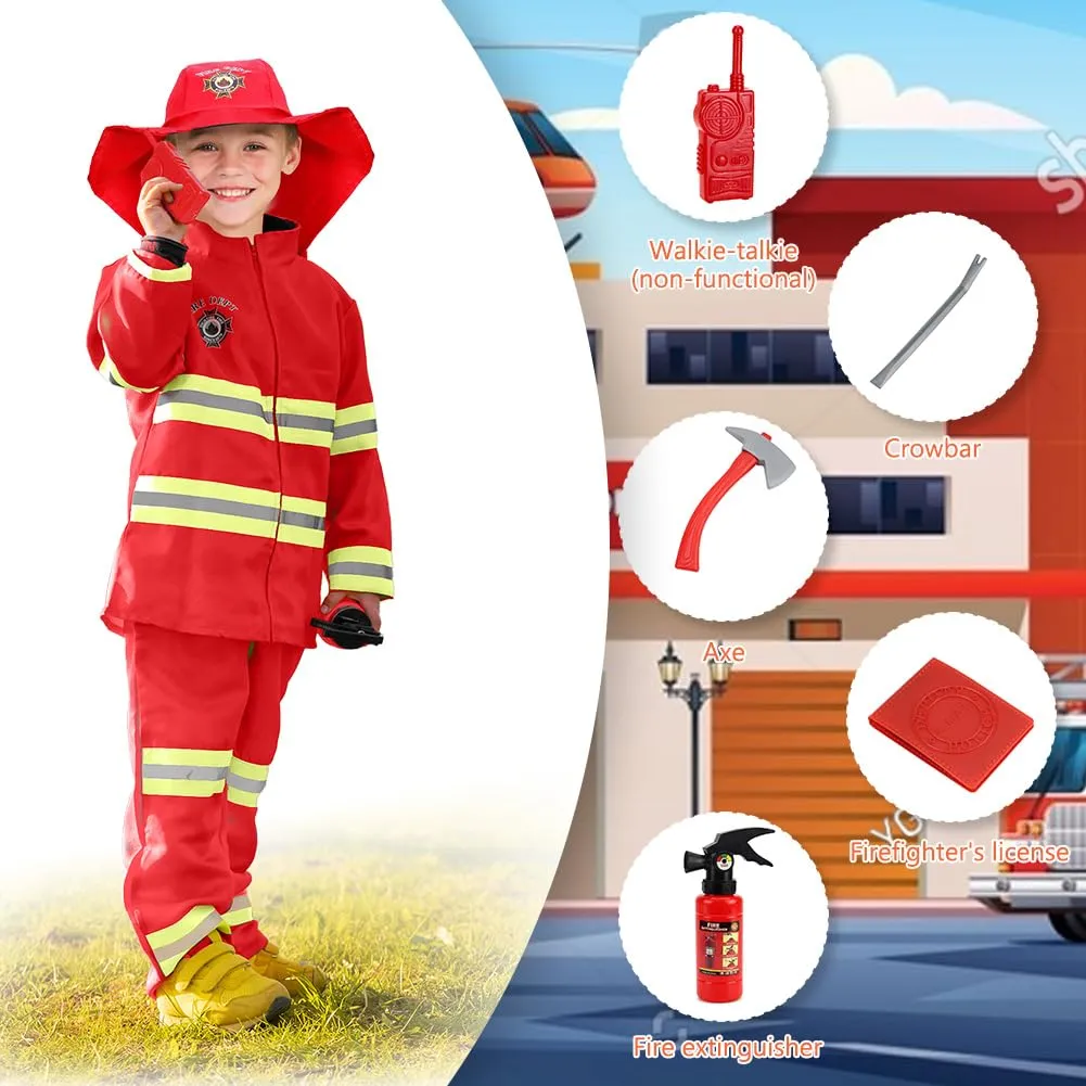 AYBUY Costume da Pompiere per Bambini con 8 Accessori, Rosso, 100cm - immagine 6