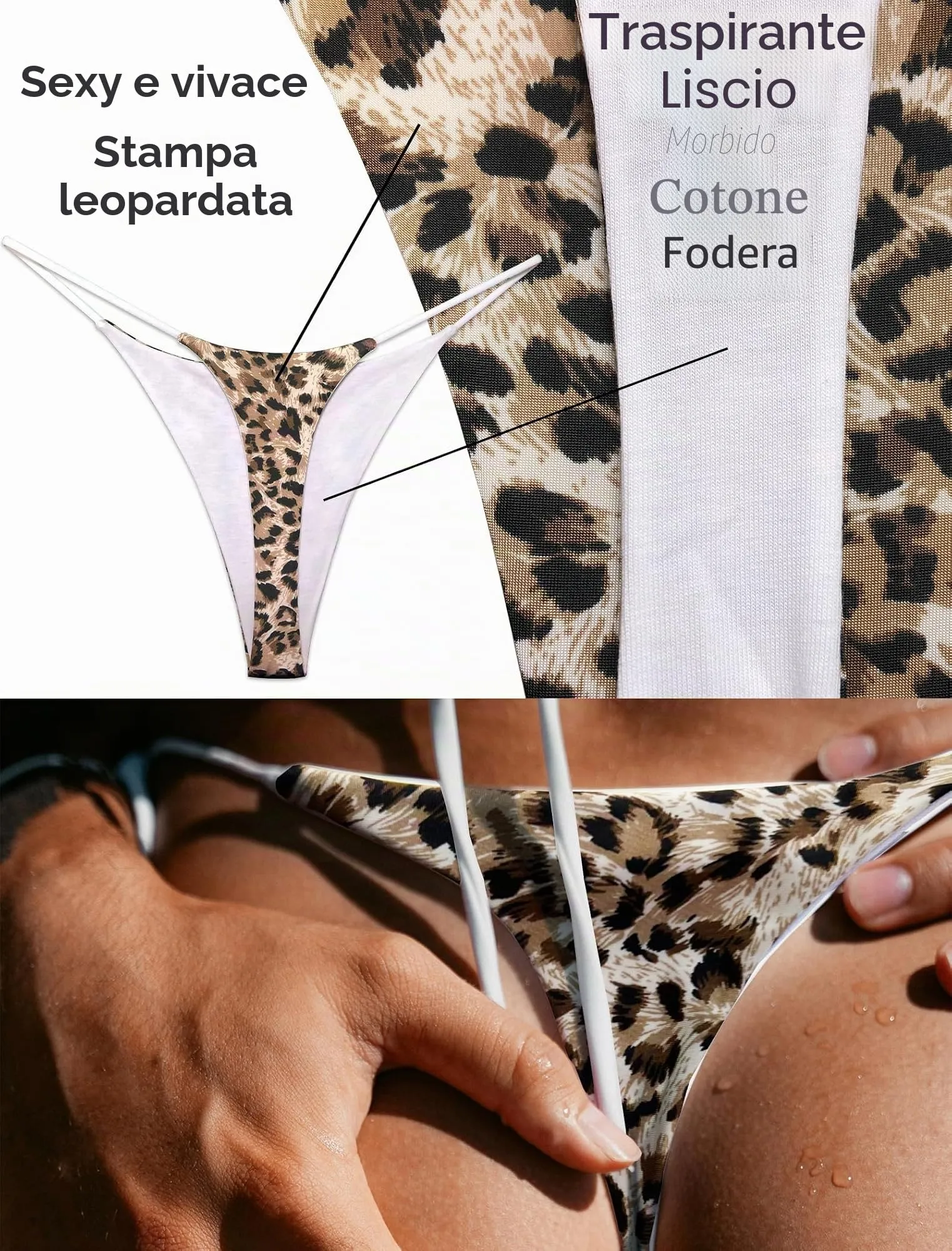 KUKU PANDA Perizoma da Donna Filo Tanga in Cotone Senza Cuciture, Pacco da 3, Stampa Animale, Small - immagine 4