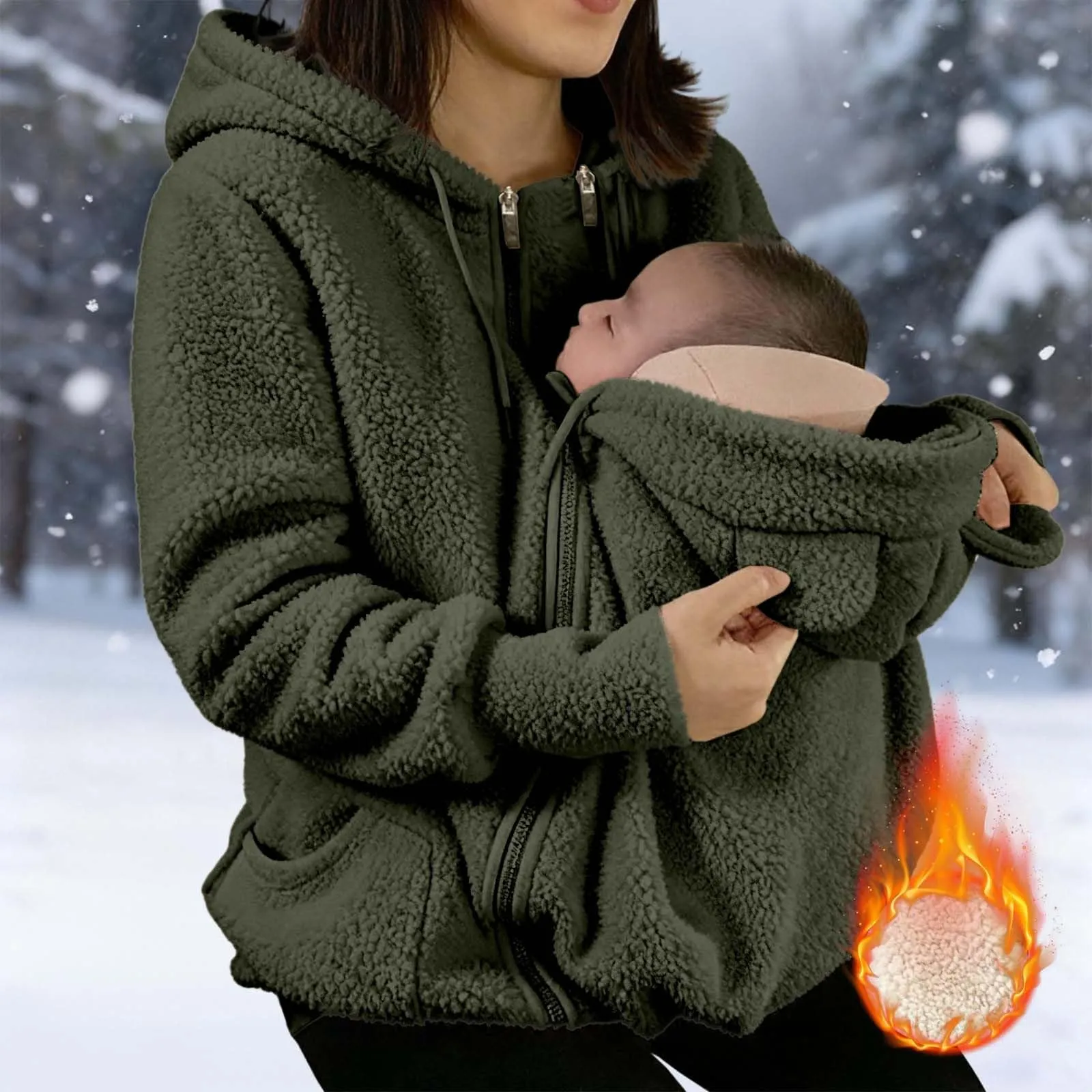 pvucpot Felpa con Cappuccio Premaman 3 in 1, Giacca Invernale per Mamma e Bambino - immagine 3