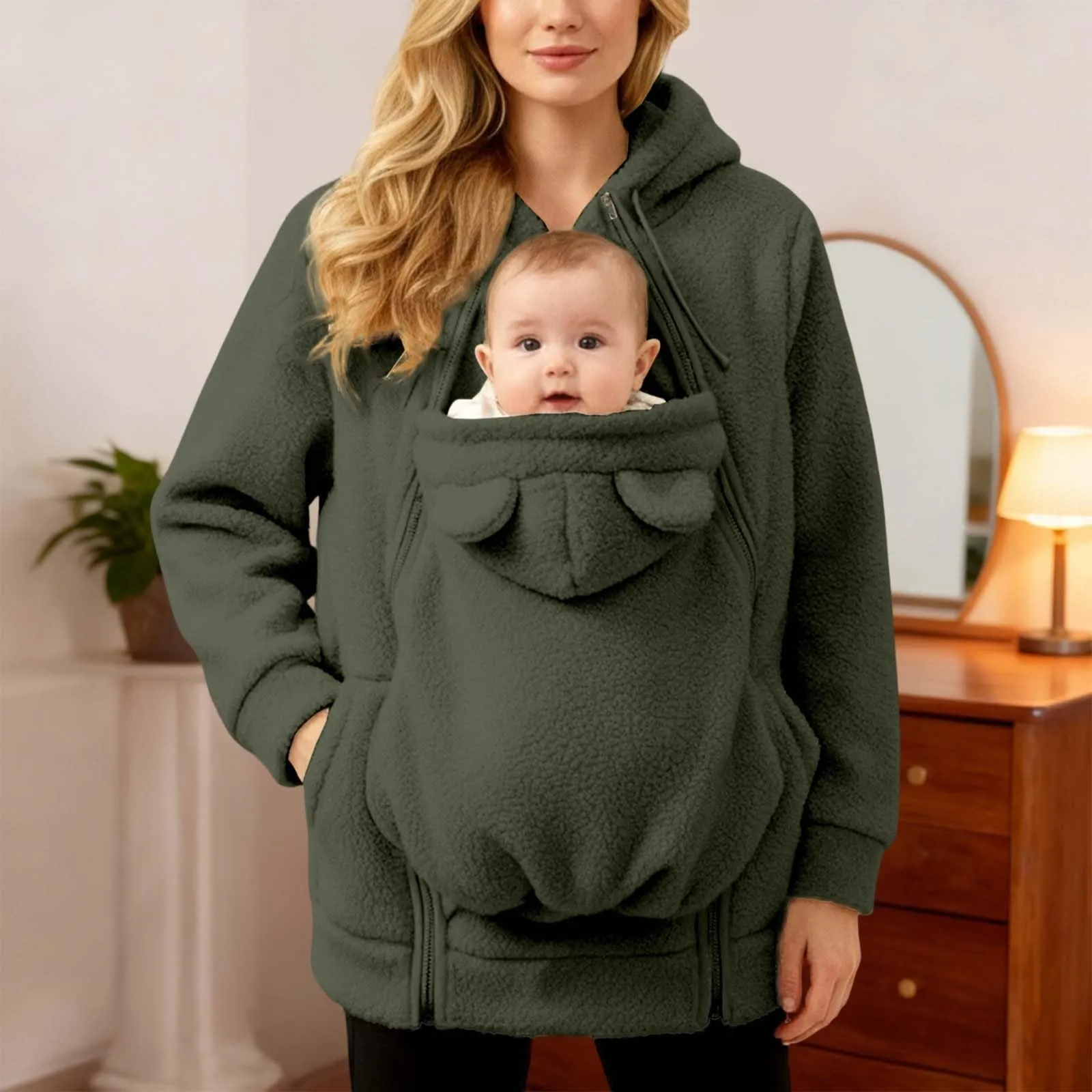 pvucpot Felpa con Cappuccio Premaman 3 in 1, Giacca Invernale per Mamma e Bambino - immagine 5
