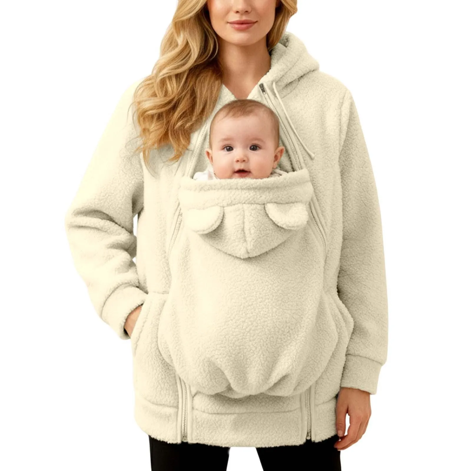 pvucpot Felpa con Cappuccio Premaman 3 in 1, Giacca Invernale per Mamma e Bambino - immagine 2