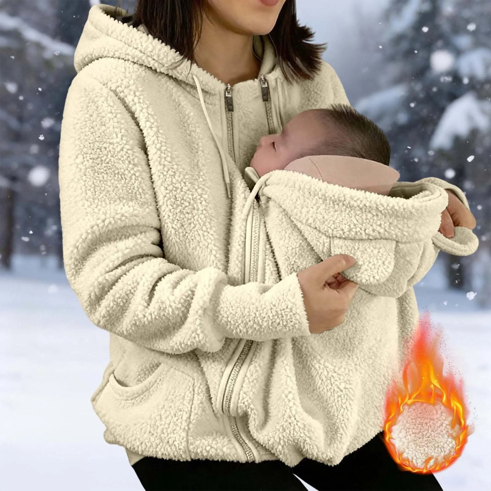 pvucpot Felpa con Cappuccio Premaman 3 in 1, Giacca Invernale per Mamma e Bambino - immagine 3